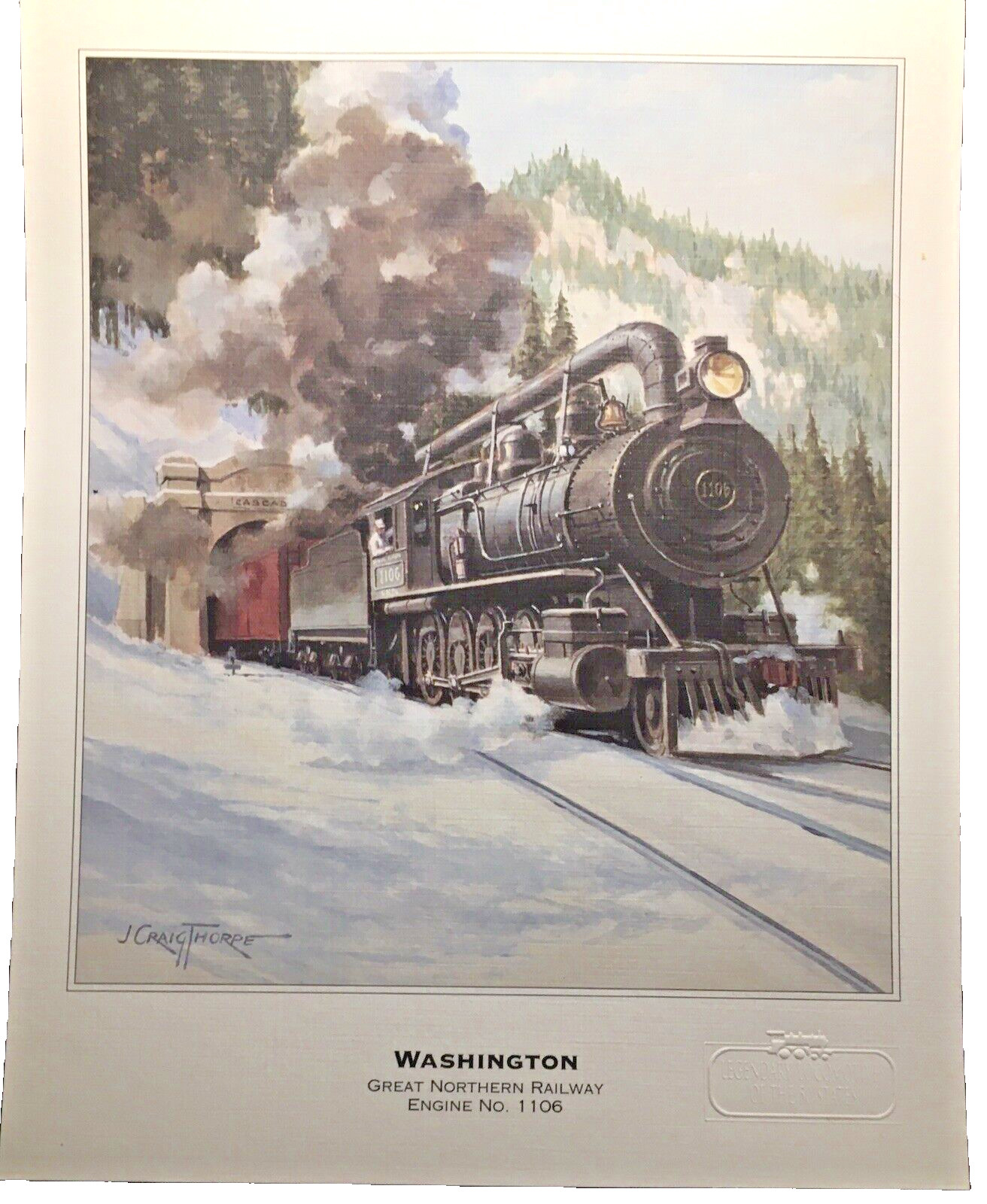 Vintage WASHINGTON Great Northern Railway Engine No. 1106 Art Print RARE Vintage WASHINGTON Great Northern Railway Engine No. 1106 Art Print RARE