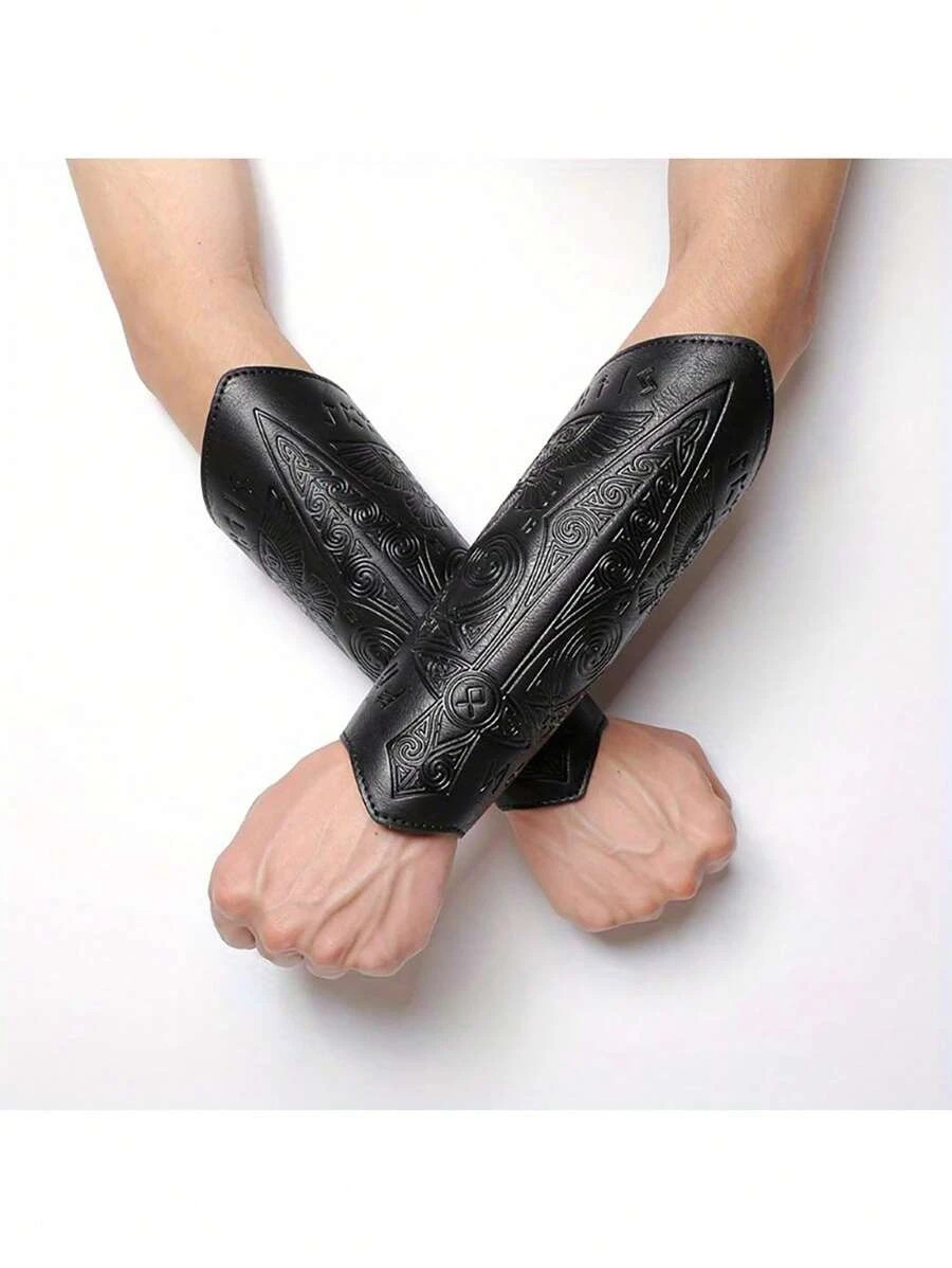 1pc Medieval Faux Leather Wrist Guards Knight Armor Cosplay Halloween Costume