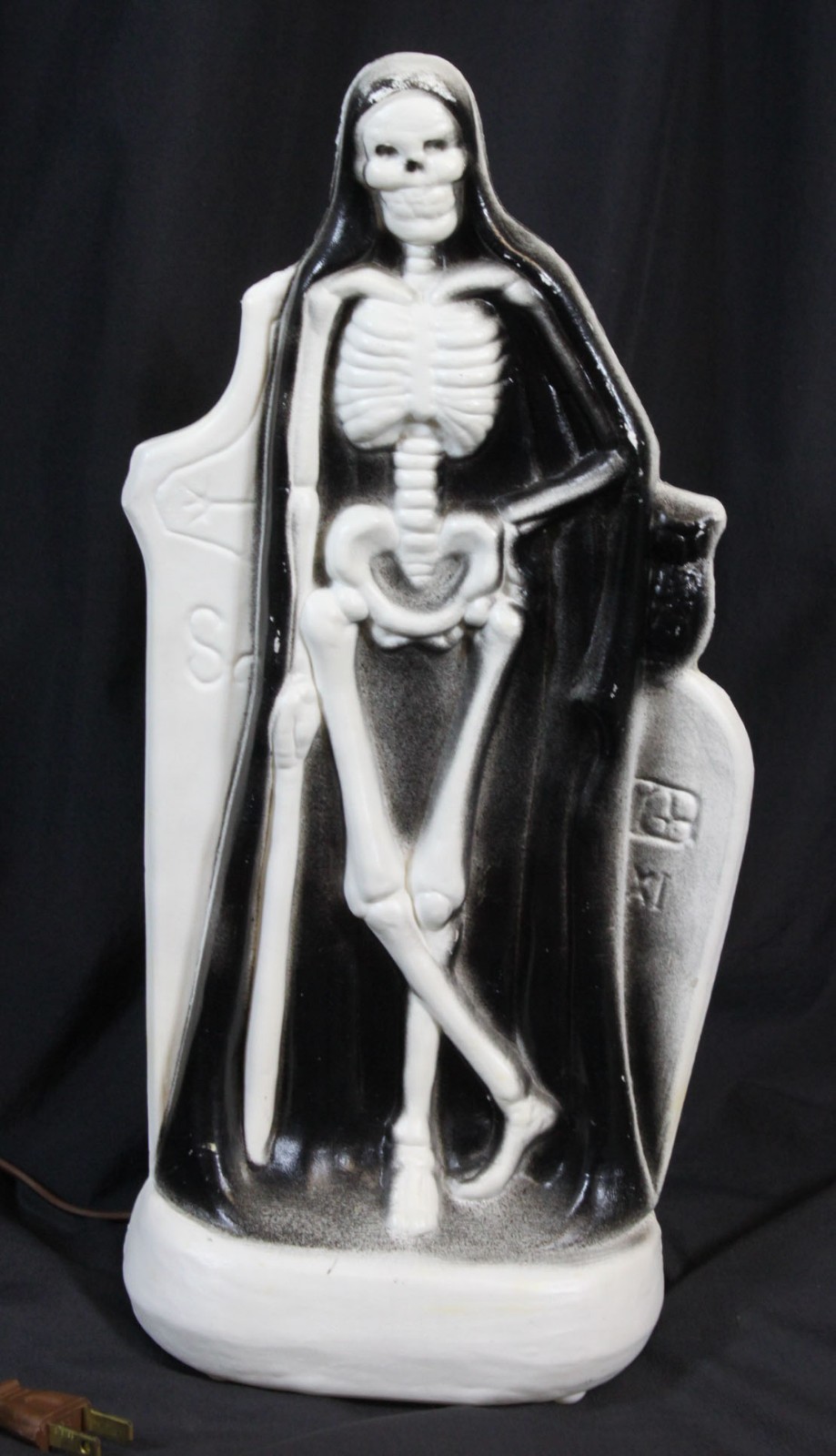 Vtg Skeleton Grim Reaper Blow Mold Tombstone General Foam Plastics Halloween 14\