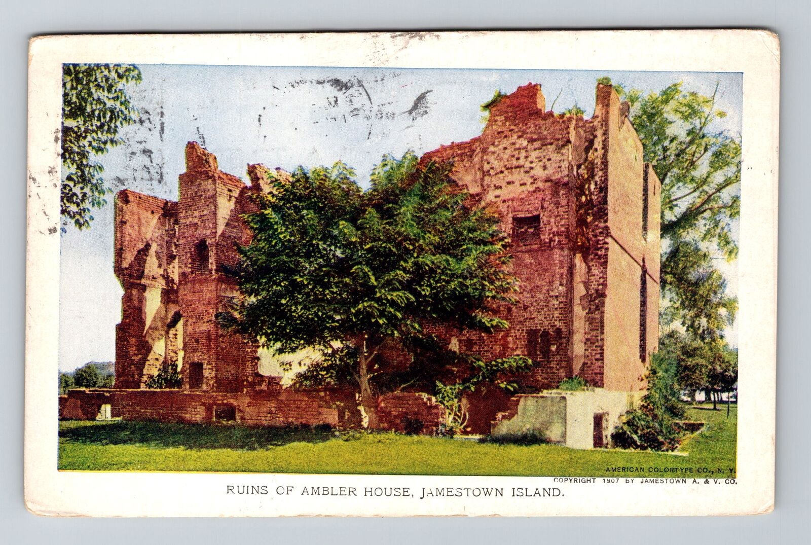 Jamestown VA-Virginia, Ruins Ambler House, Outside, Vintage Postcard