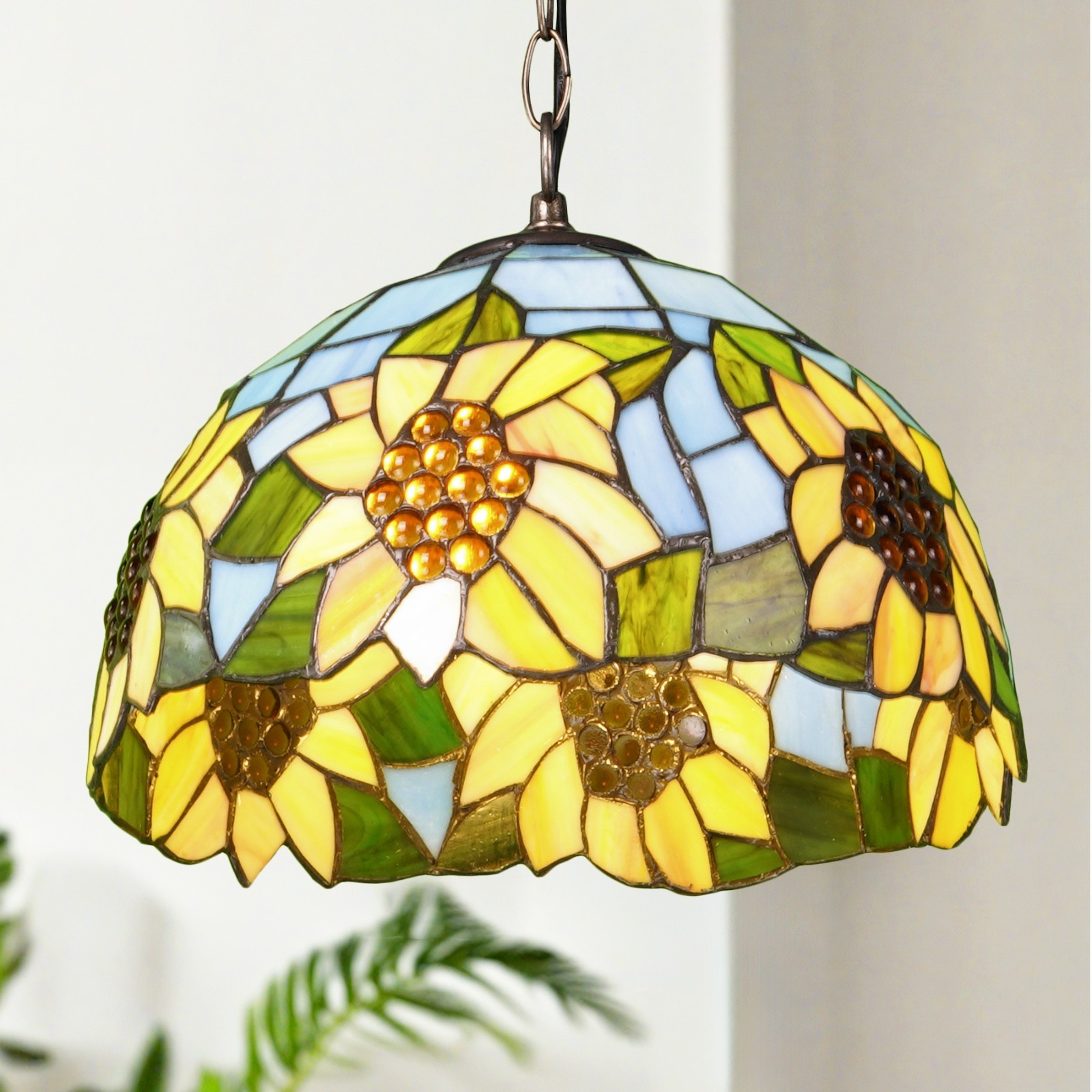 12\'\'Single Head Floral Glass Lamp, Sunflower Tiffany Pendant Light, Bedroom Lamp 12\'\'Single Head Floral Glass Lamp, Sunflower Tiffany Pendant Light, Bedroom Lamp