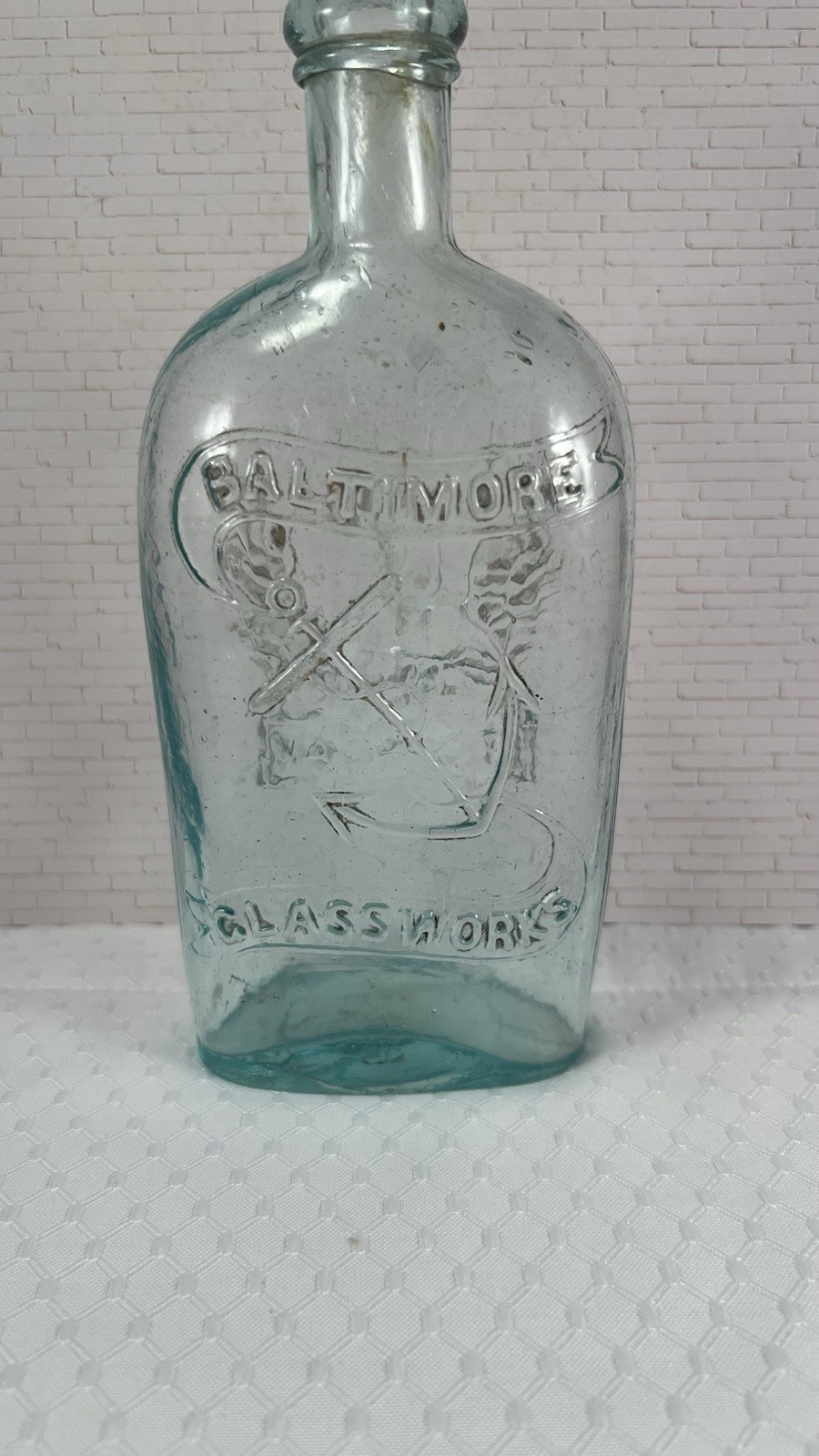 1800's BALTIMORE GLASS WORKS ANCHOR RESURGAM PHOENIX BIRD PINT HISTORICAL Bottle 1800's BALTIMORE GLASS WORKS ANCHOR RESURGAM PHOENIX BIRD PINT HISTORICAL Bottle