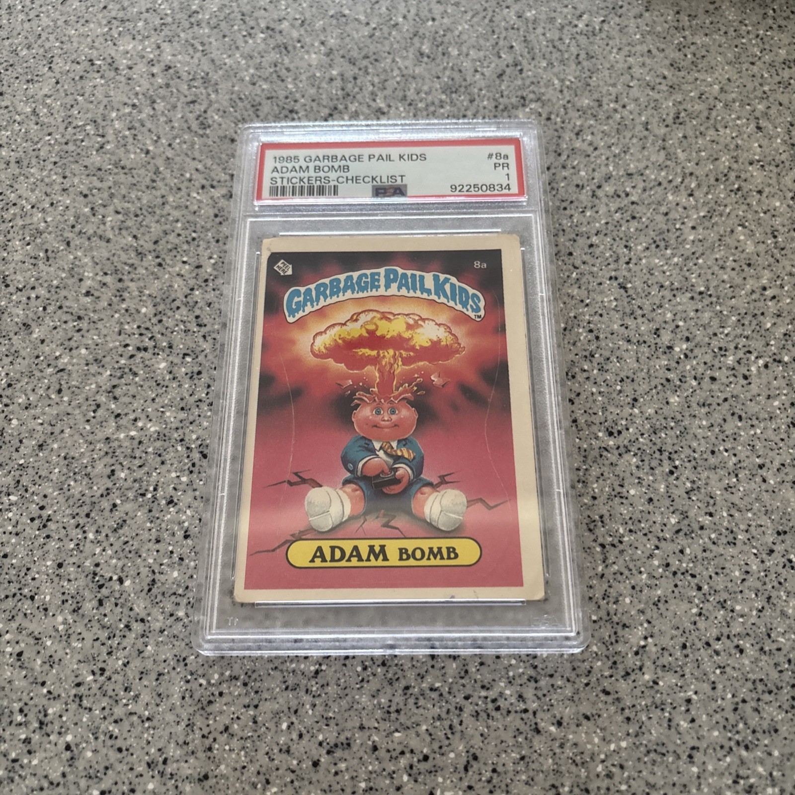 1985 GARBAGE PAIL KIDS STICKERS 8a ADAM BOMB CHECKLIST - PSA 1
