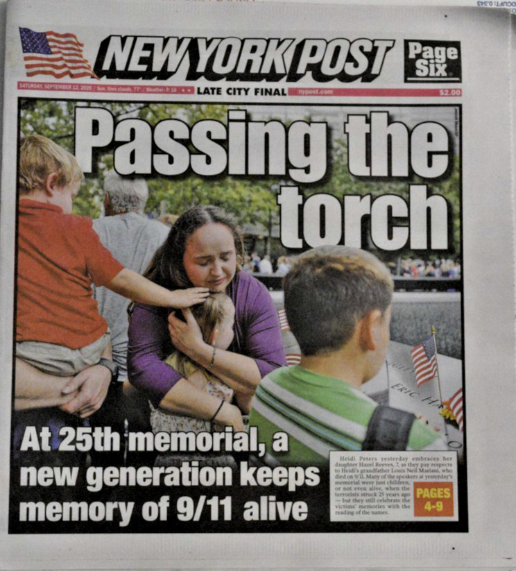 9/11 25th Anniversary New York Post 9/12/2026