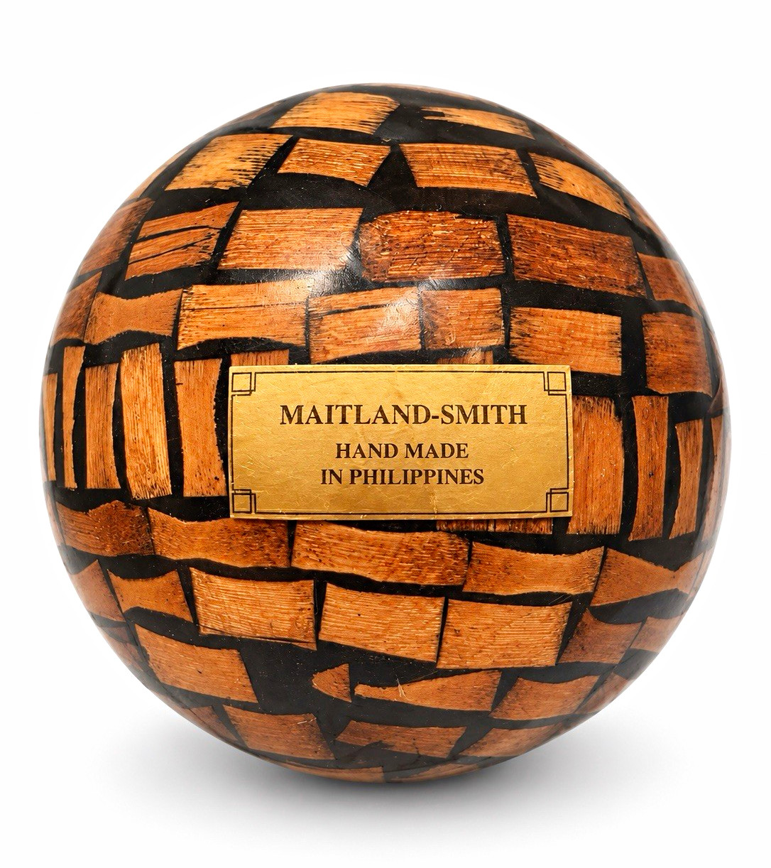 Maitland-Smith Handmade Wood Decorative Sphere Ball Brown/Black Philippines 4”