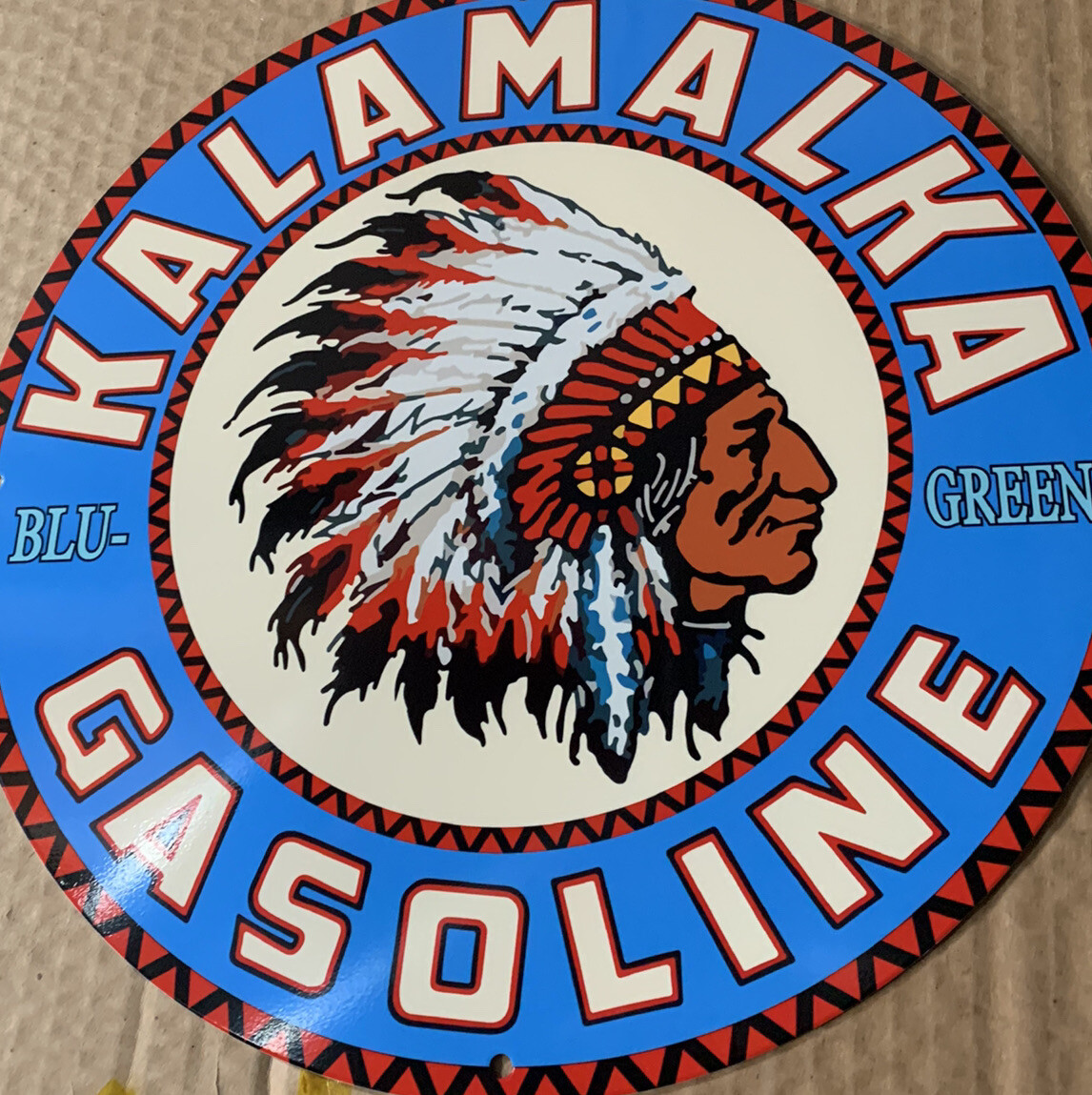 Vintage Style Indian Kalamalka Gasoline Oil Metal  Steel Top Quality Heavy  Sign