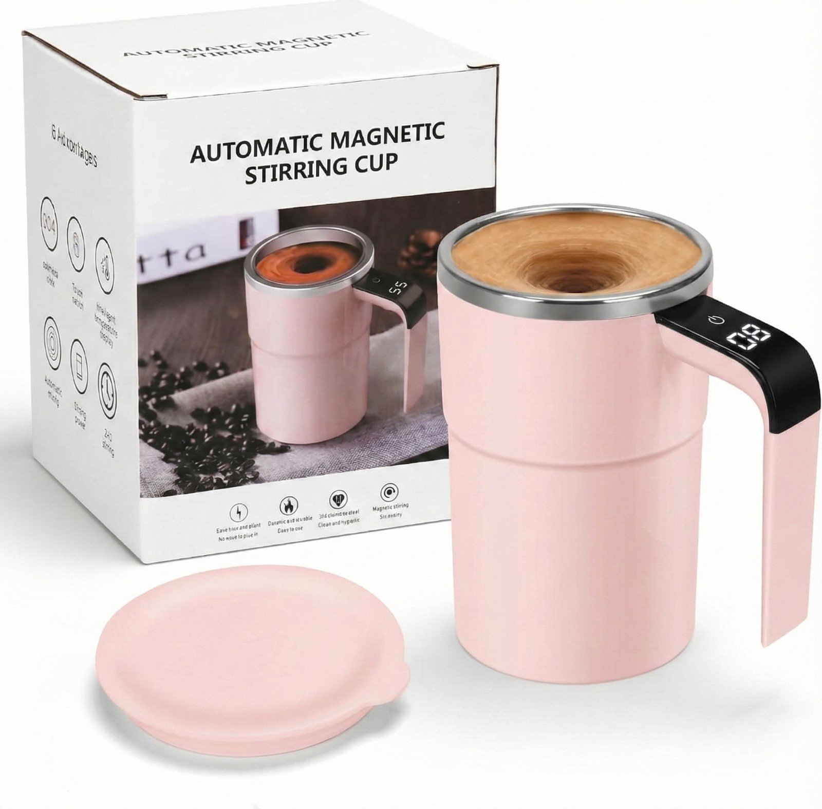 Self Stirring Mug, Auto Magnetic Coffee Mug with LED Display Temperature, Rechar Self Stirring Mug, Auto Magnetic Coffee Mug with LED Display Temperature, Rechar