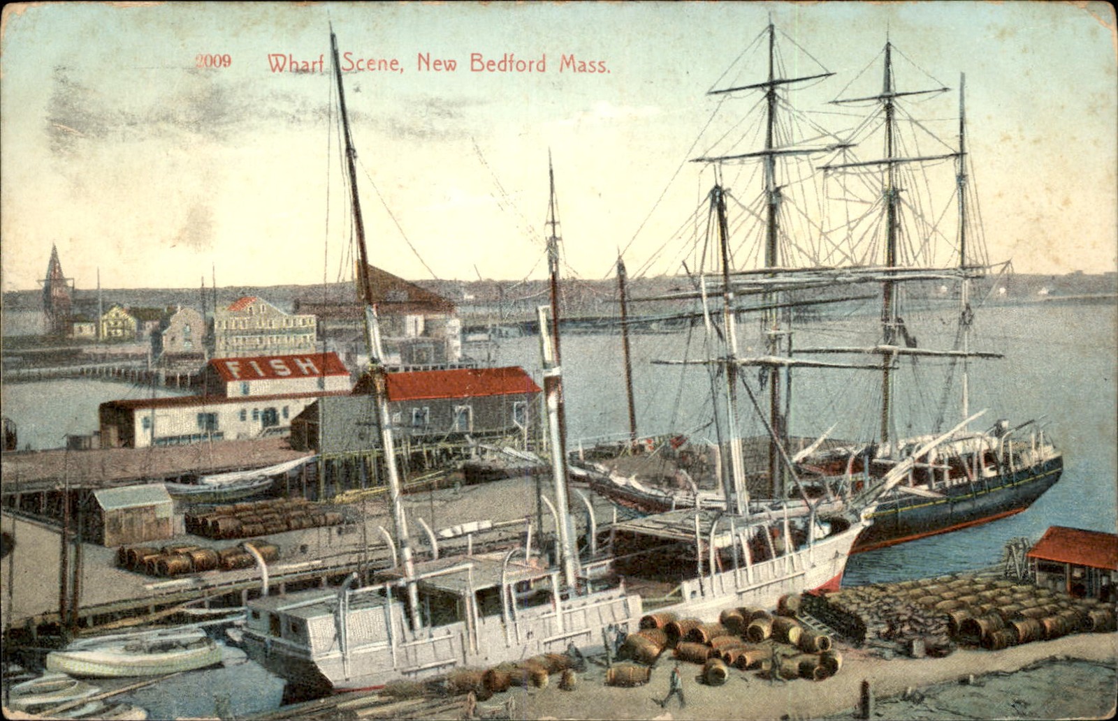 New Bedford MA Wharf Scene H. S. Hutchinson & Co. c1900s-10s Vintage Postcard