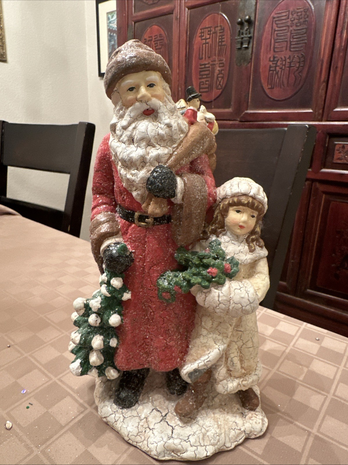 12 Inch Vintage Saint Nicholas Santa with Girl Figurine Christmas Decor No Box