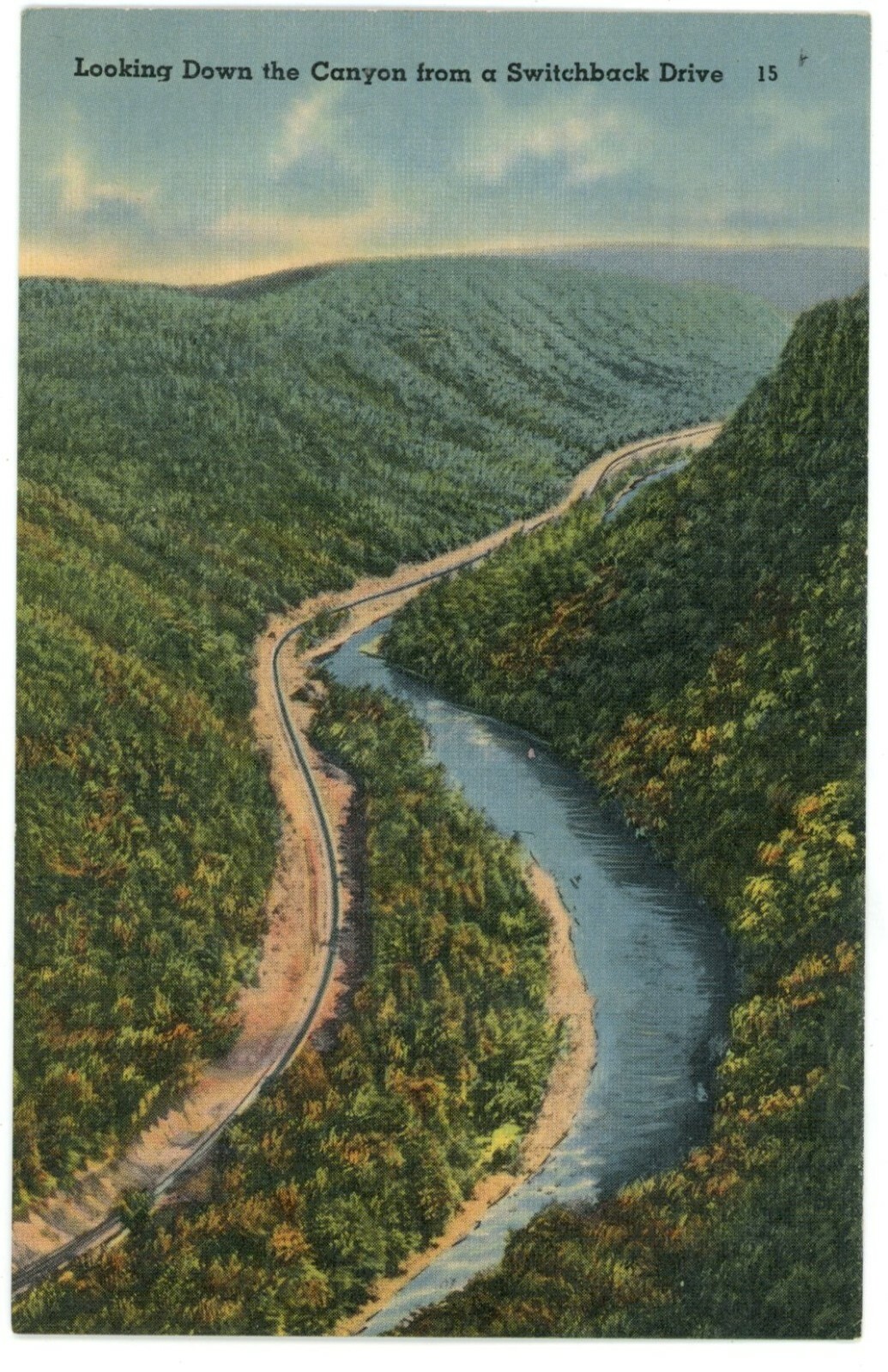 Wellsboro PA Pennsylvania Grand Canyon Switchback Drive Linen Postcard Unused