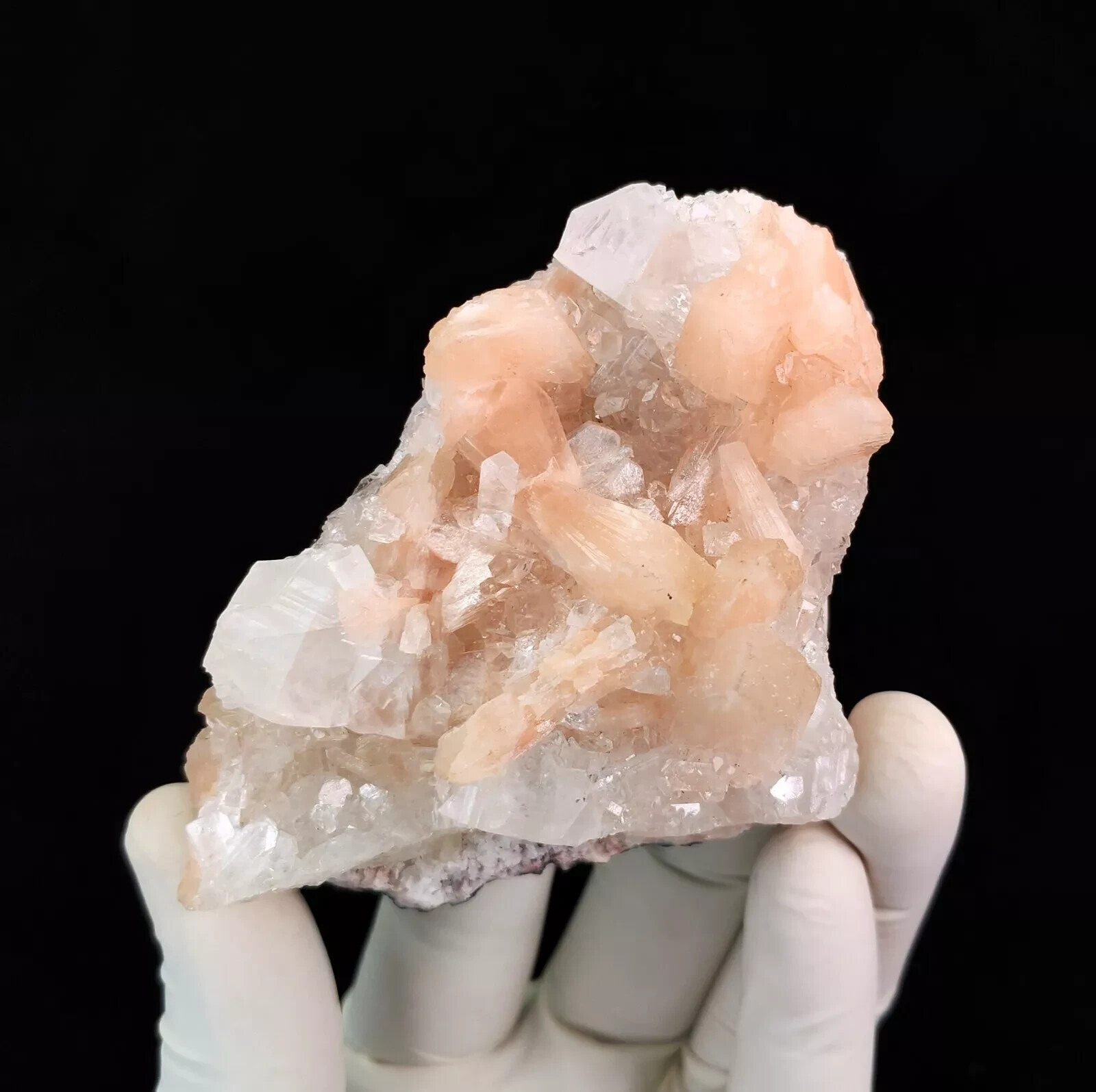 144g Natural Stilbite Cluster On Shiny Apophyllite Crystals Minerals