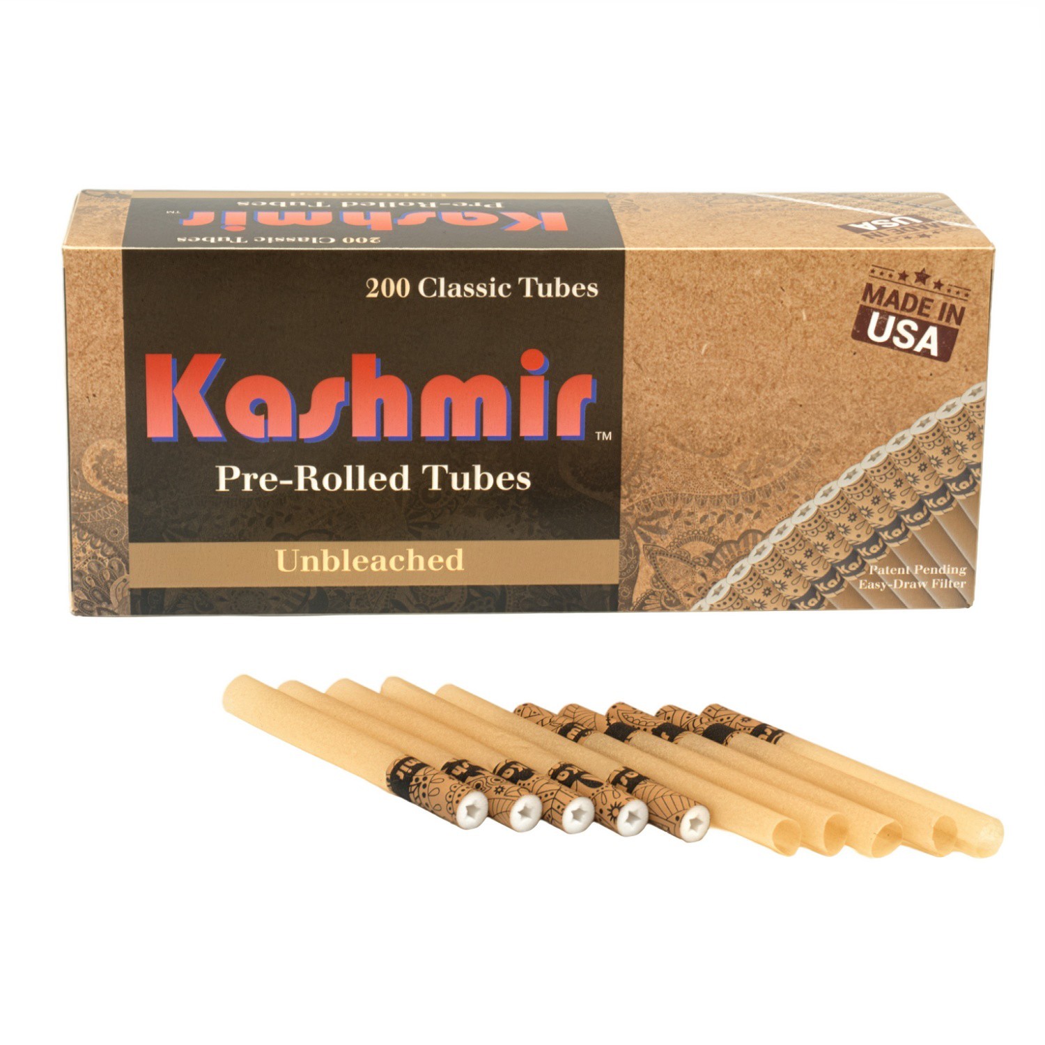 Kashmir Cigarette Tubes Unbleached Classic King Size 84mm 200 Count RYO Tubes