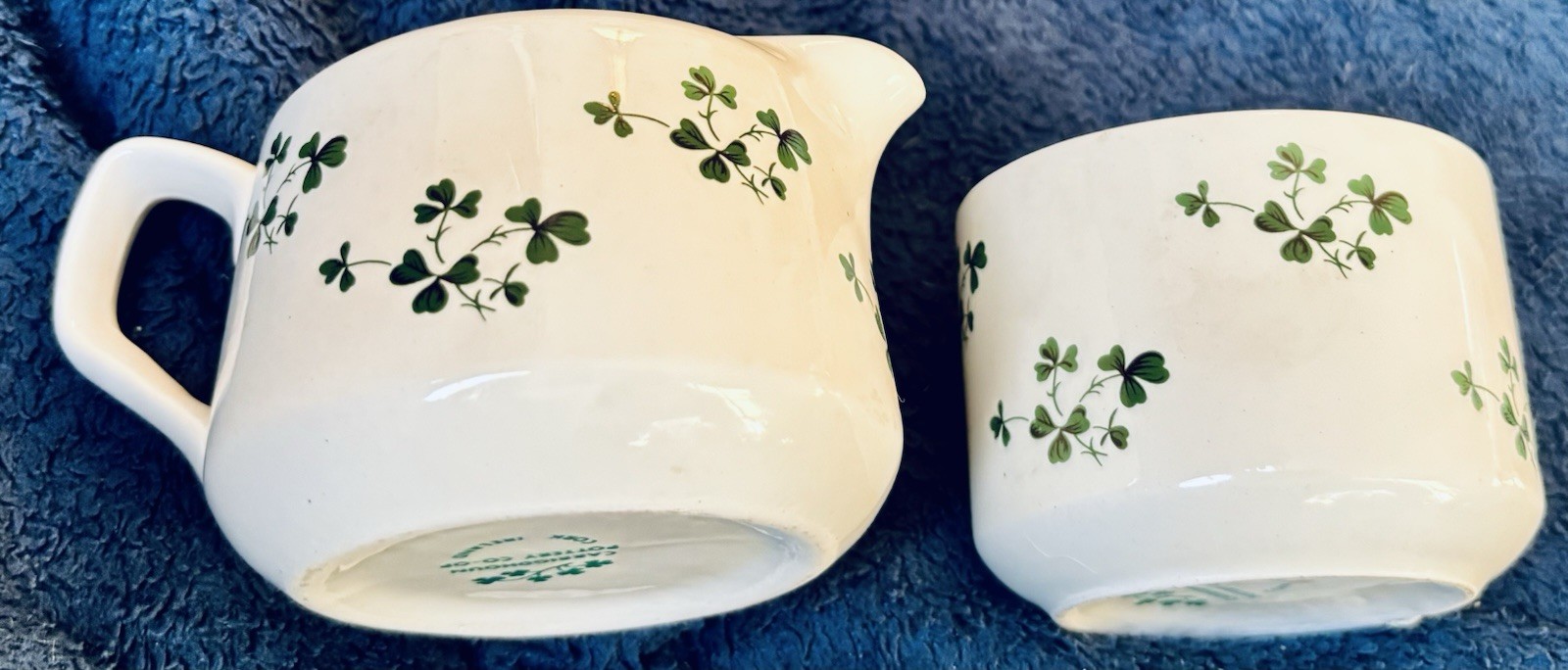Shamrock Creamer and Sugar Set: Carrigdhoun Pottery Co-Op Cork, Ireland Vintage