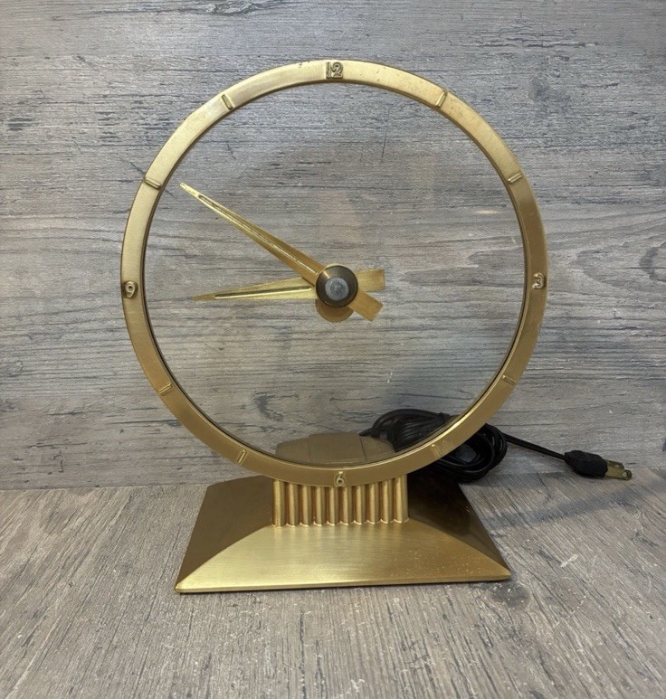 VINTAGE 1953 JEFFERSON GOLDEN HOUR MYSTERY CLOCK - MCM - 580-101 WORKS PERFECT