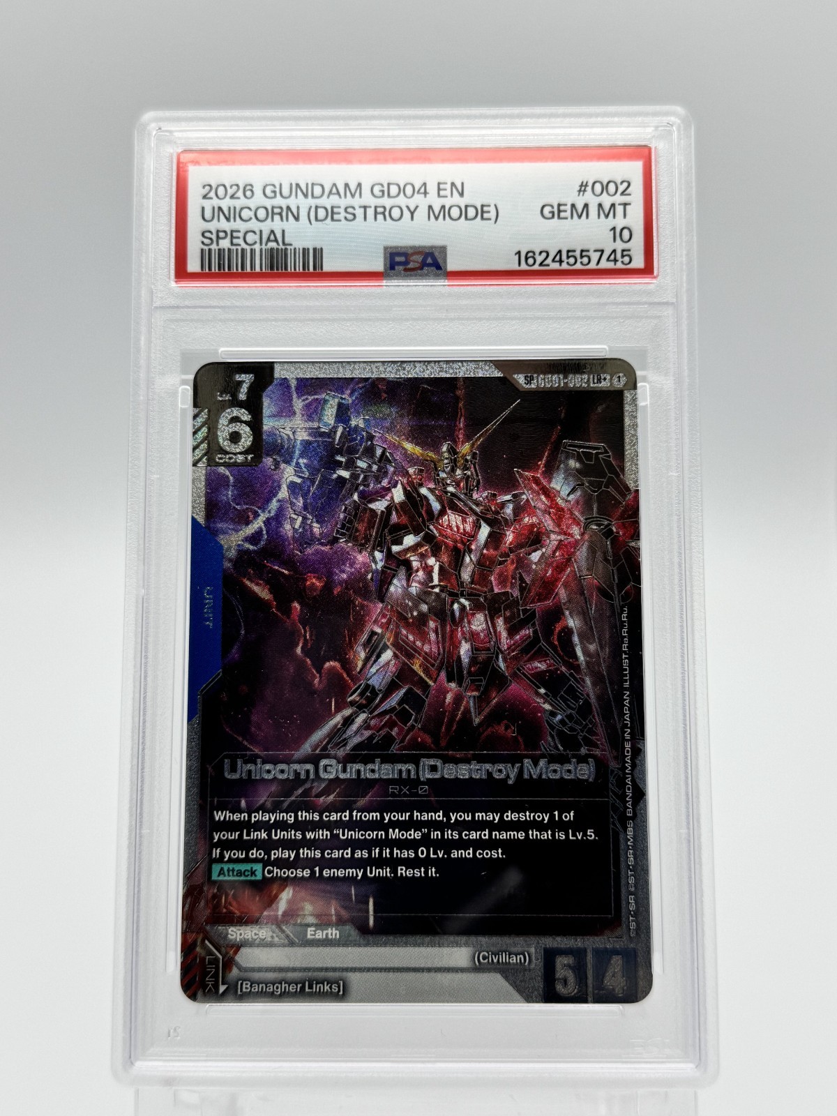 2026 GUNDAM GD04-PHANTOM ARIA SPECIAL (SP) #002 UNICORN (DESTROY MODE) PSA 10 2026 GUNDAM GD04-PHANTOM ARIA SPECIAL (SP) #002 UNICORN (DESTROY MODE) PSA 10