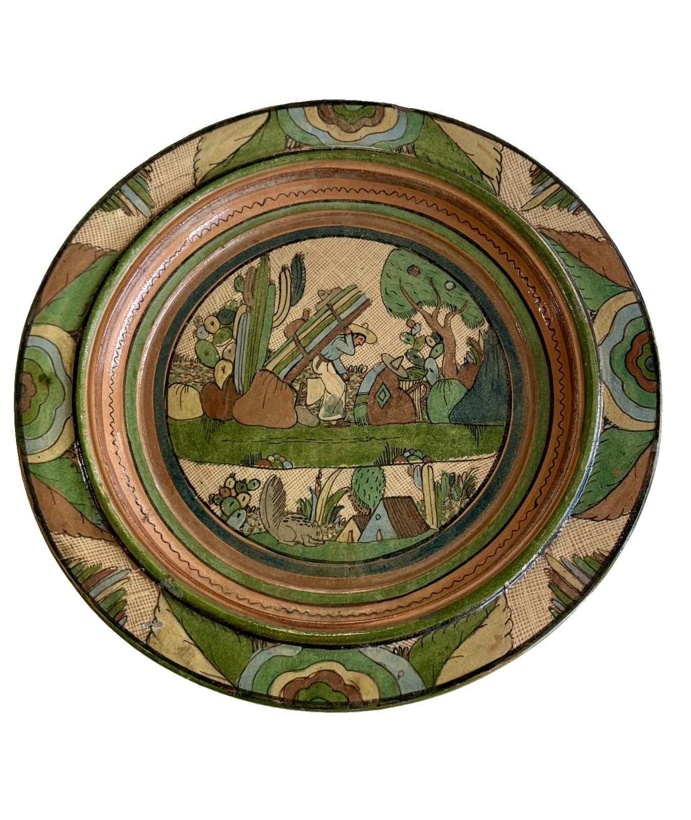 Vtg 1930s Mexican Petatillo Tlaquepaque Master Charger Plate 14.5
