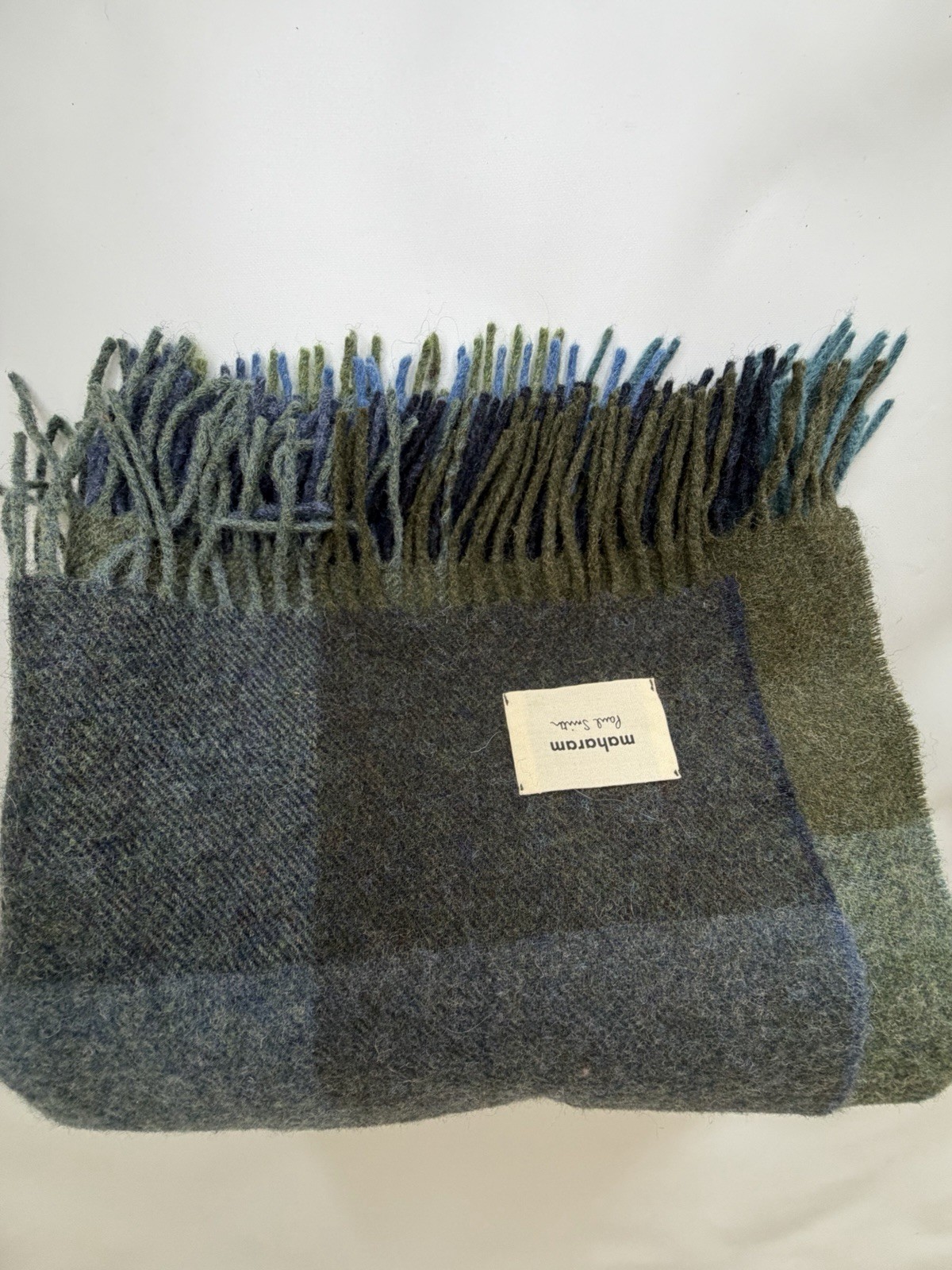 Paul Smith for Maharam Wool Plaid Throw Blanket Blue Green Check Large 70x50