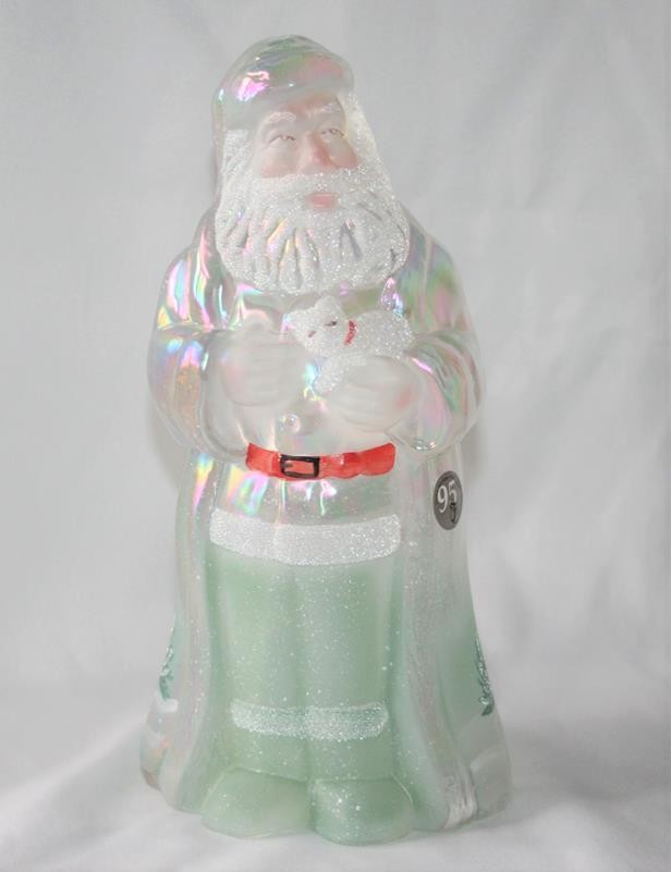 Fenton 95th Anniv Woodland Frost Iridescent Santa Red Cardinal #5249FE Figurine