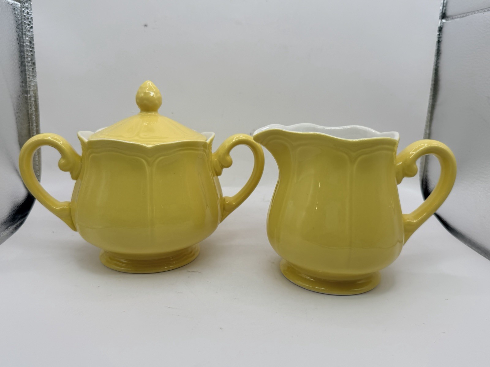 VTG Sears Federalist Ironstone Buttercup Creamer Sugar Bowl w Lid Yellow Japan