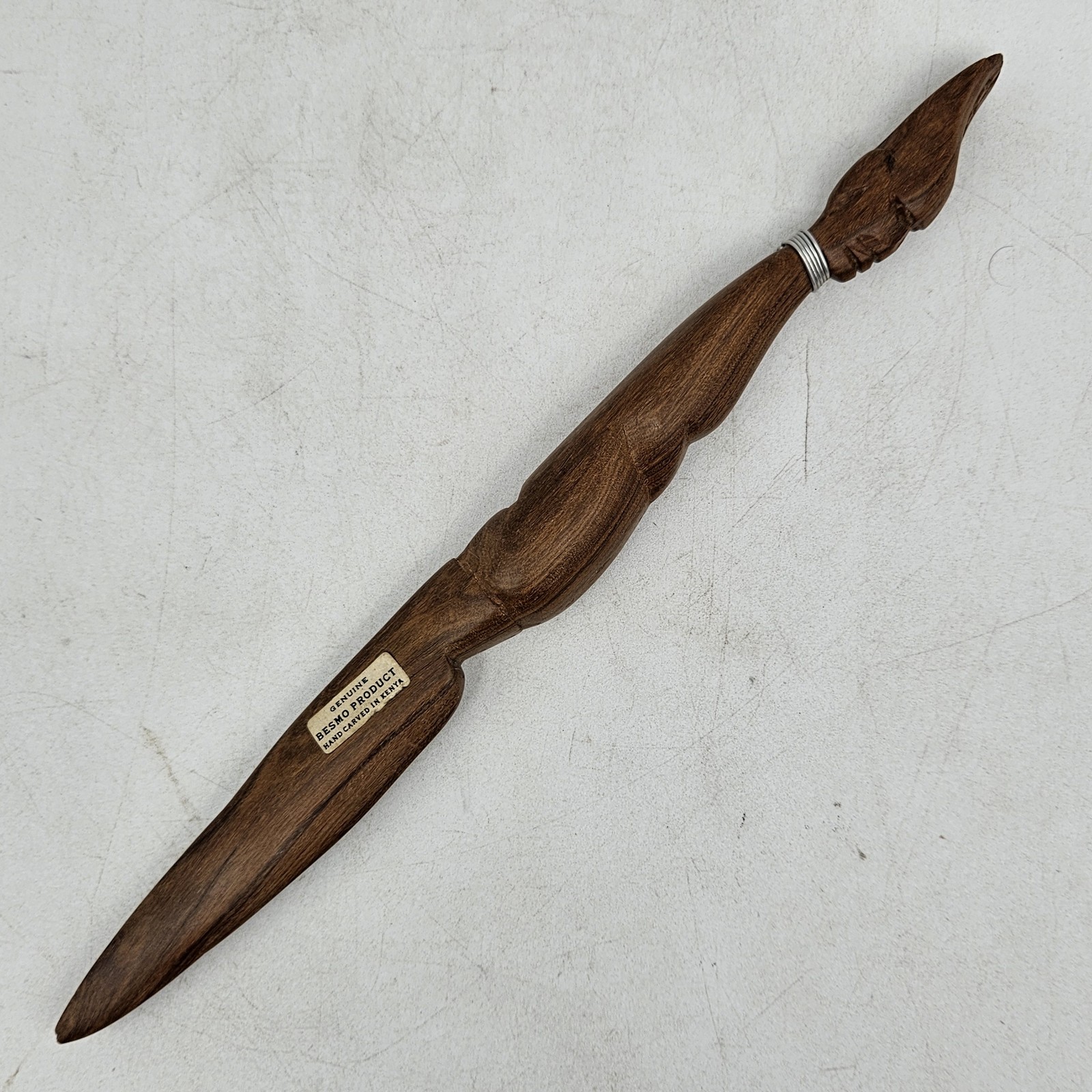 Genuine Besmo Wood Hand Carved In Kenya Tribal Letter Opener 11.25