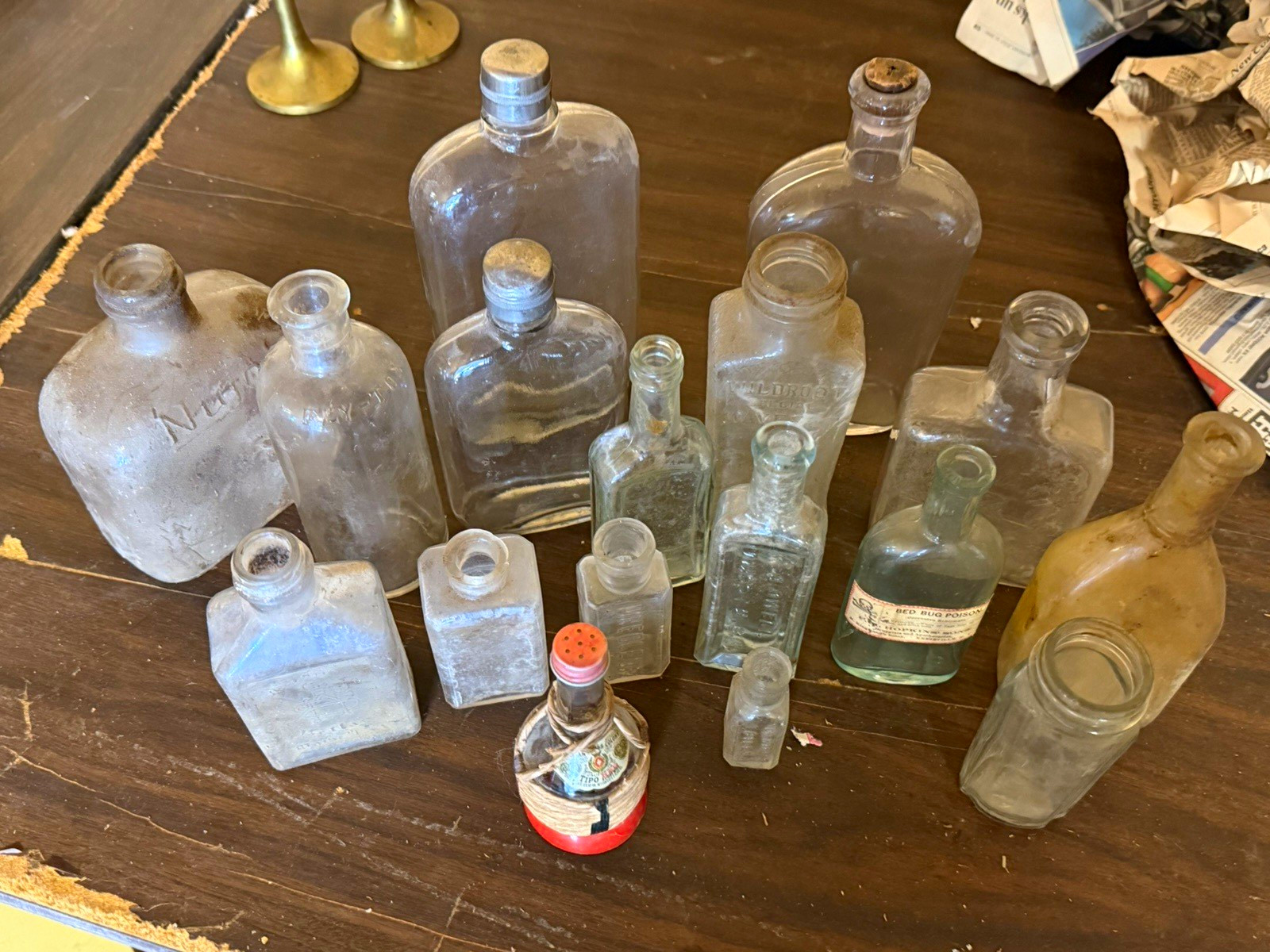 Antique Clear Glass Medicine Bottle Lot incl. Bed Bug Poison & Embossed Bottles