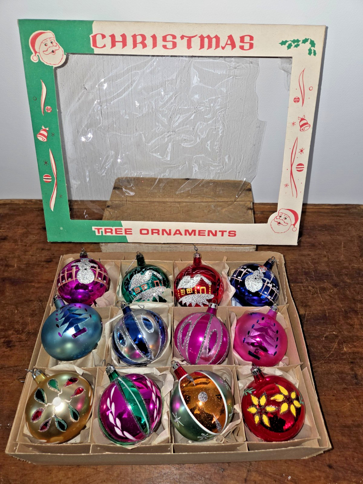 Box 12 Vintage Poland HP Round Glass Christmas Ornaments 2.5\