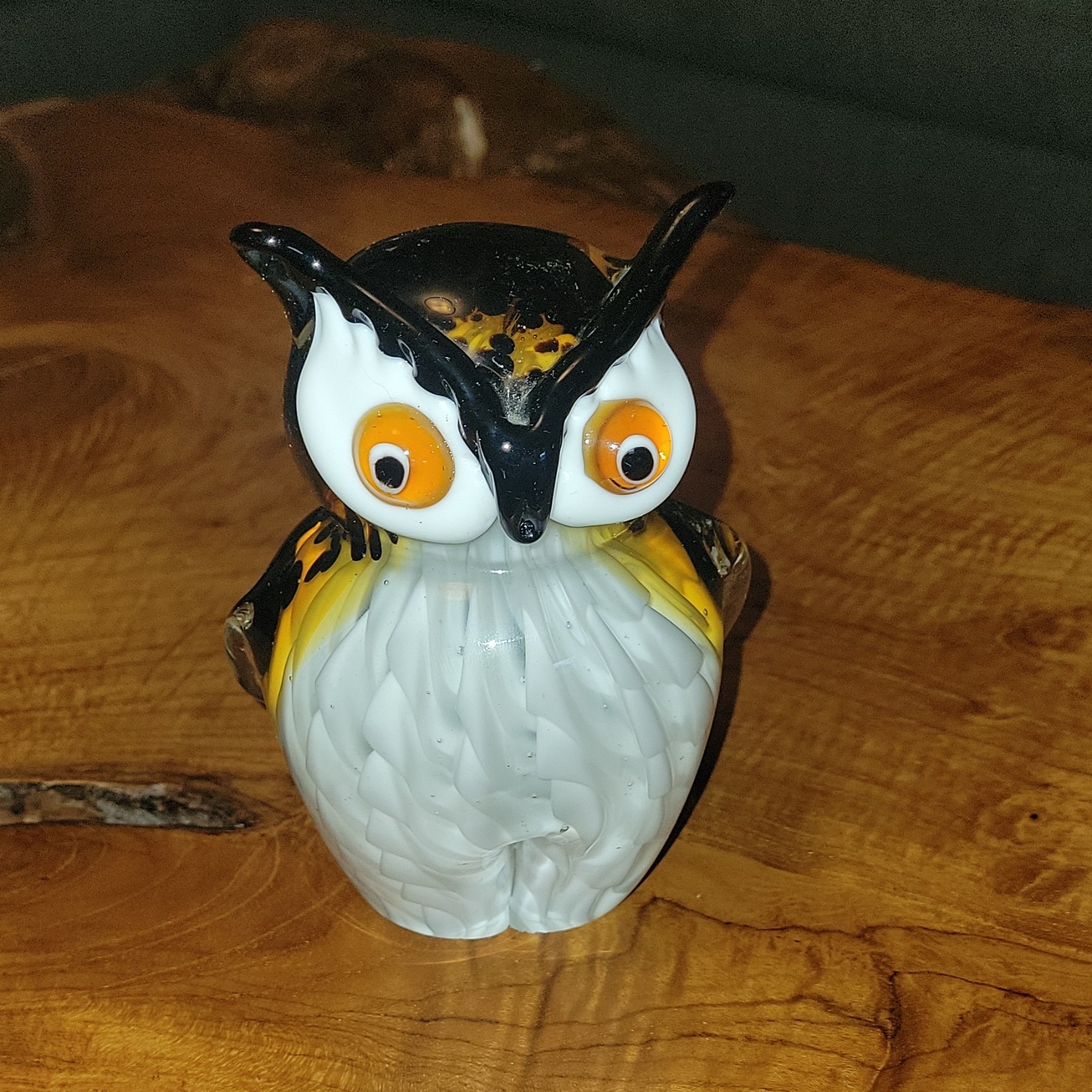 VTG GCA Art Glass Owl Figurine Paperweight Tortoiseshell Murano Style Bird