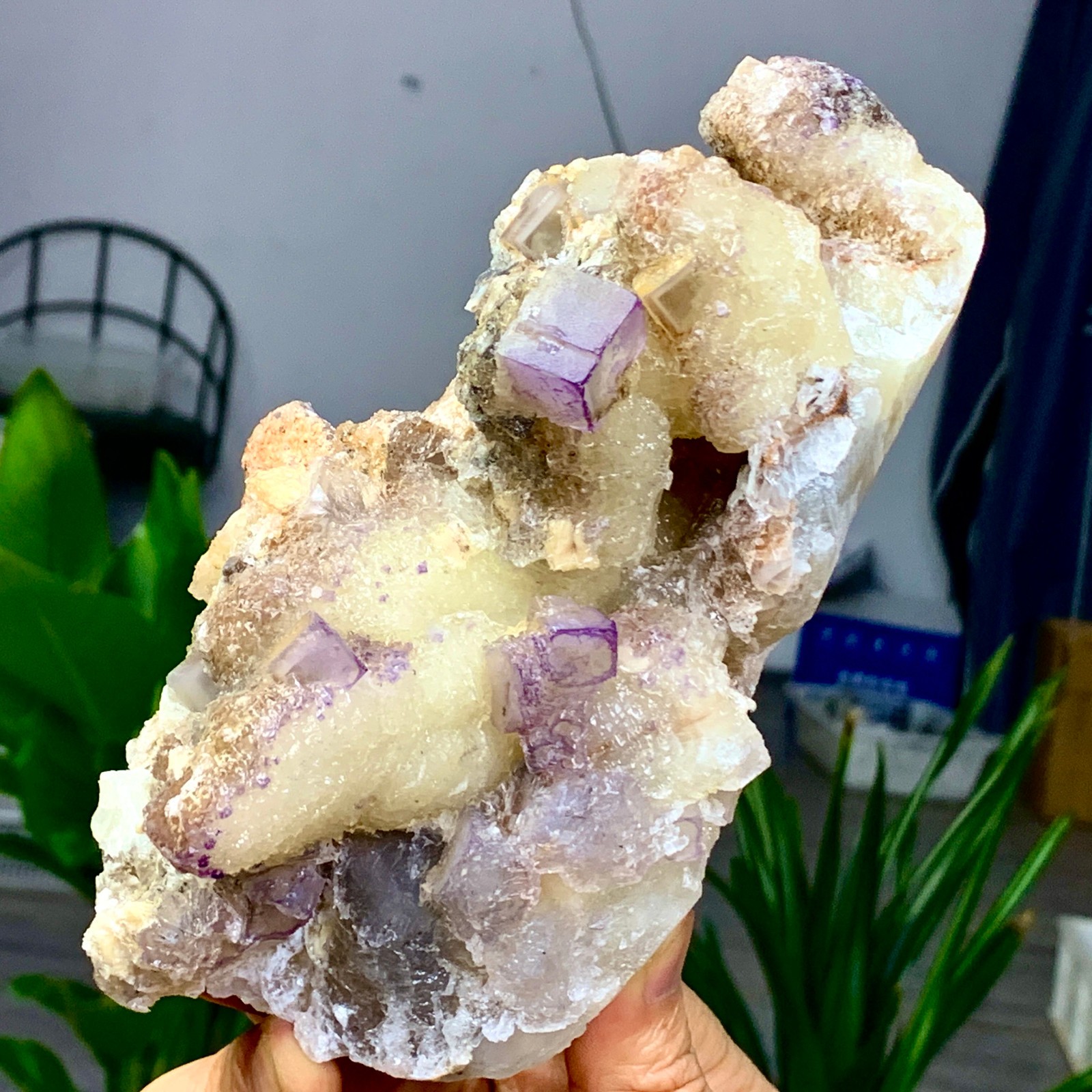 2.39LB Natural Crystal Rare transparent purple green cubic fluorite sample/China