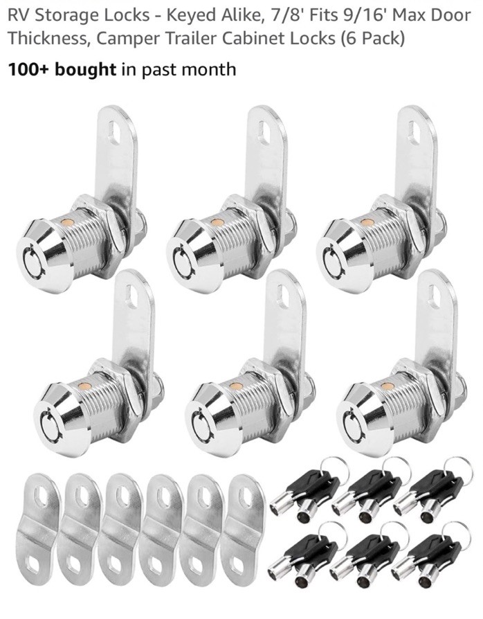 RV Storage Locks - Keyed Alike, 7/8\' Fits 9/16\' Max Door 7/8 Inch 6Pack