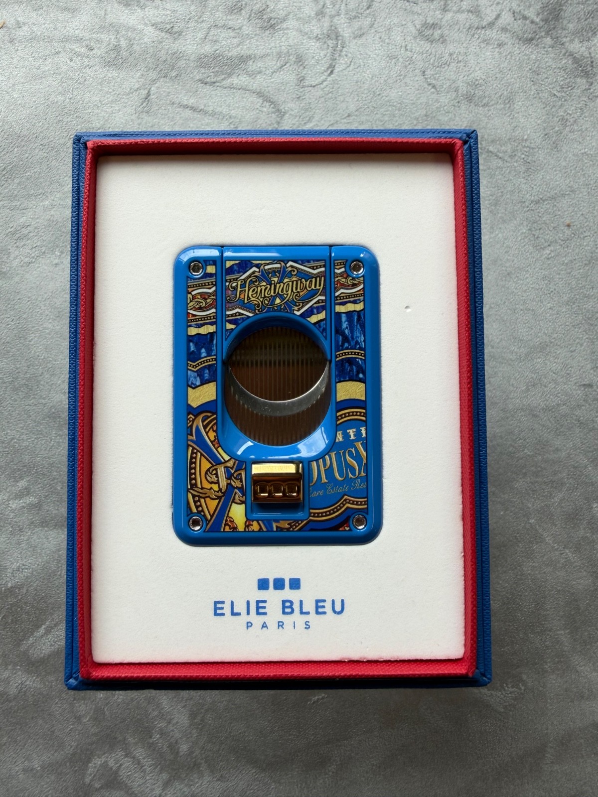 Elie Bleu C-4 Slide Button Cigar Cutter, Opus X Hemingway EBC4072, New In Box