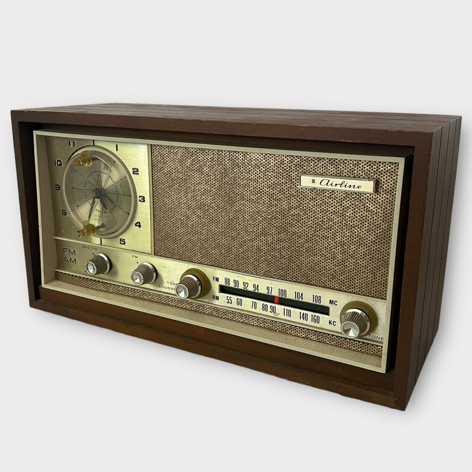 Vintage Wards Airline Radio Clock Alarm 1812 1813A 390 Series Wood