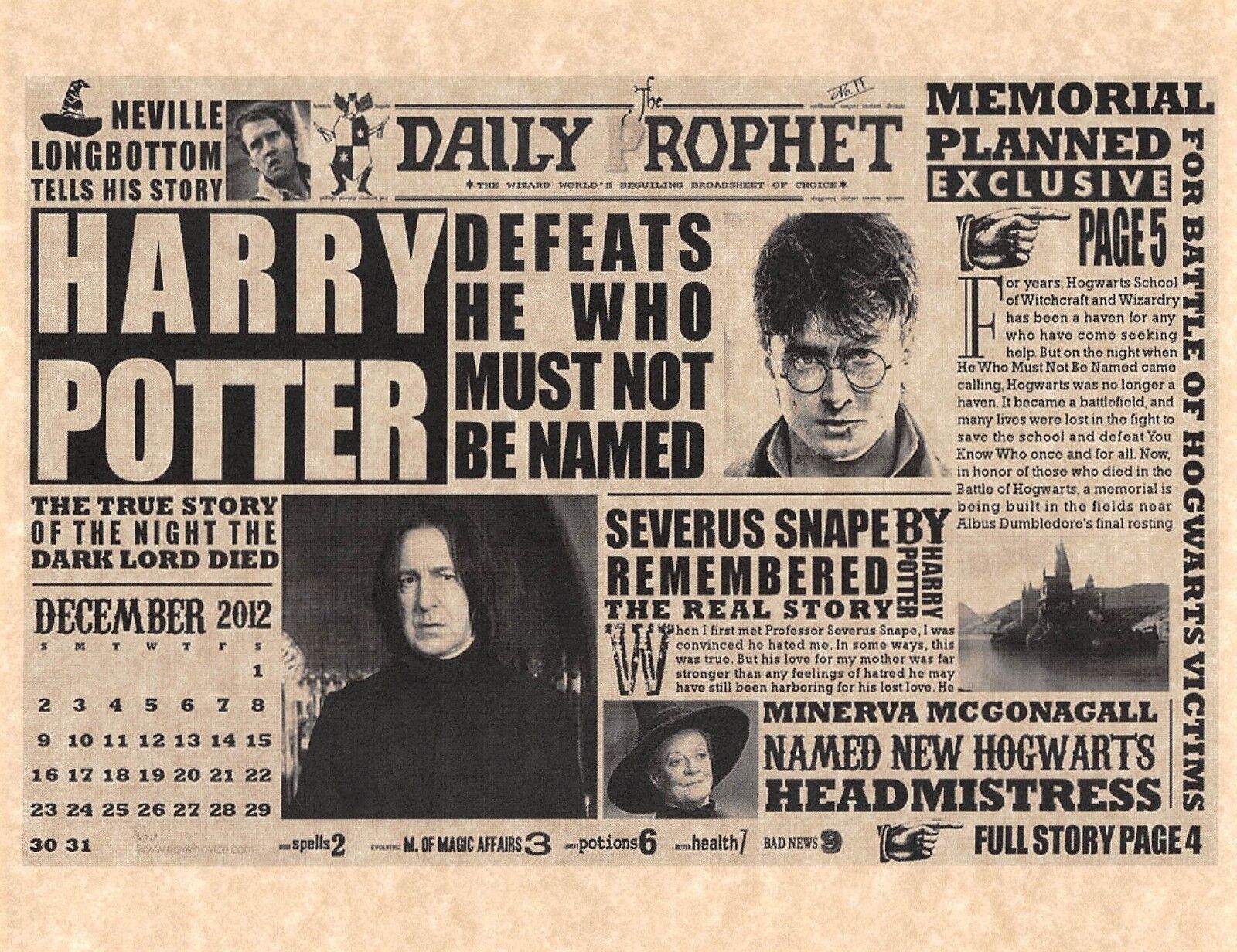 Daily Prophet Harry Potter Defeats He Who Must Not Be Named Snape Prop/Replica🧙