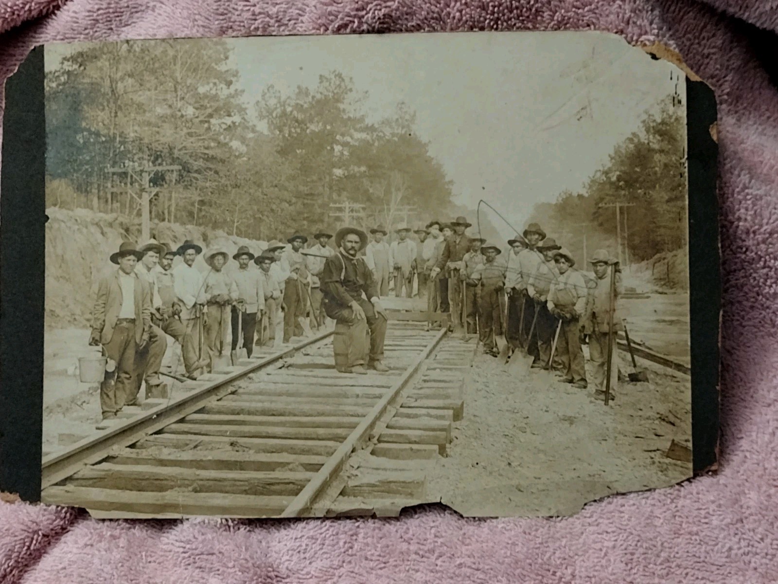 Vtg Original Mexican Hispanic Railroad Crew Cabinet Card Photo Early 1900's
