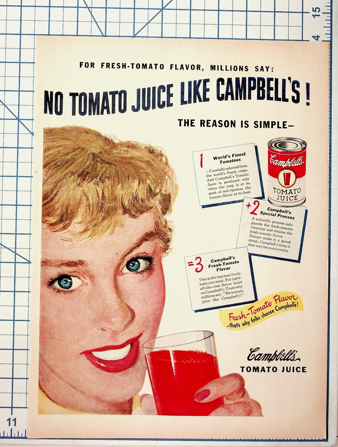 1950s Campbell\'s Tomato Juice Vintage Print Ad Woman Drink Ephemera