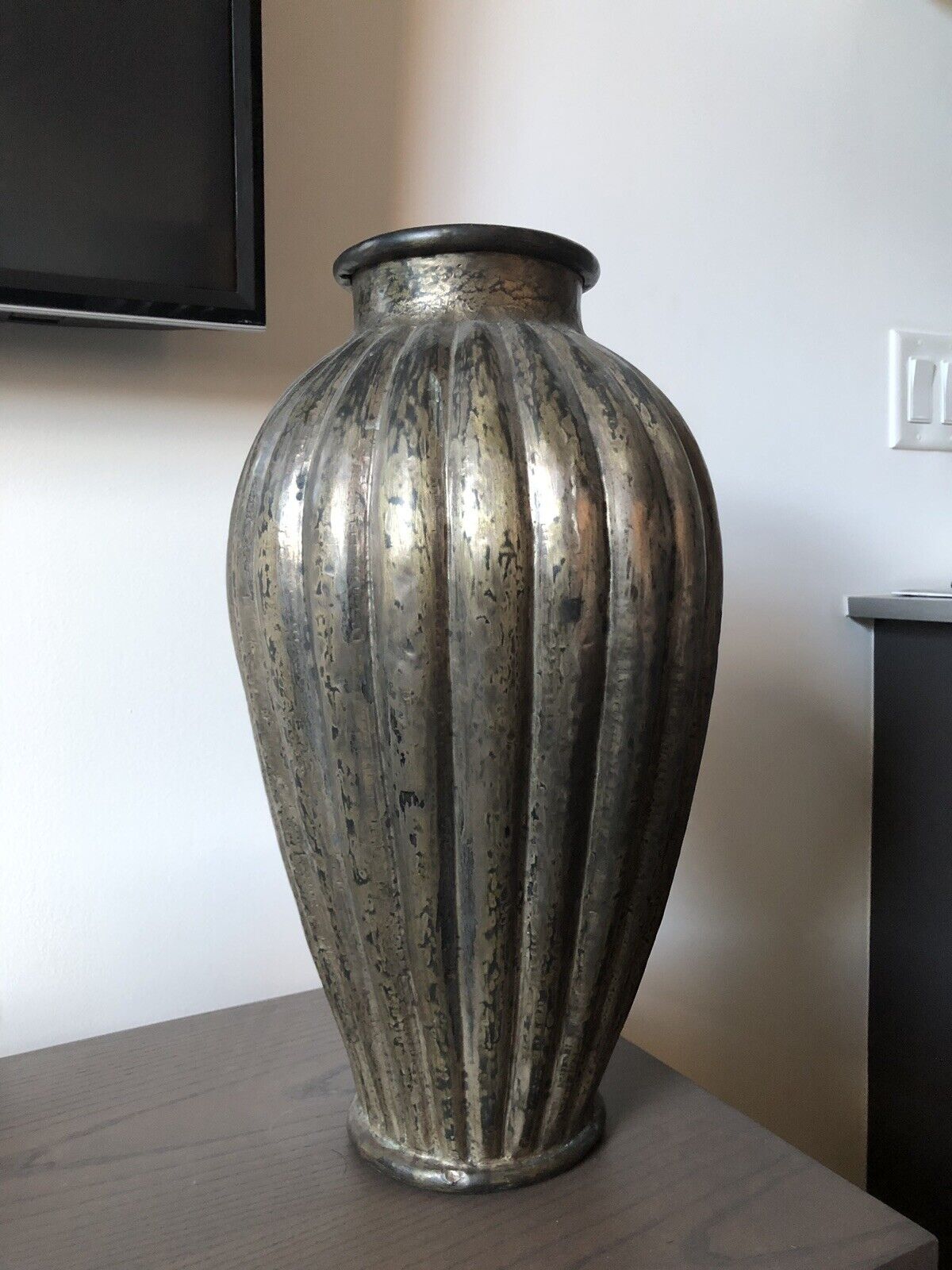 Rare Collectible Large Robert Kuo Repousse Copper Metal Vase 17\