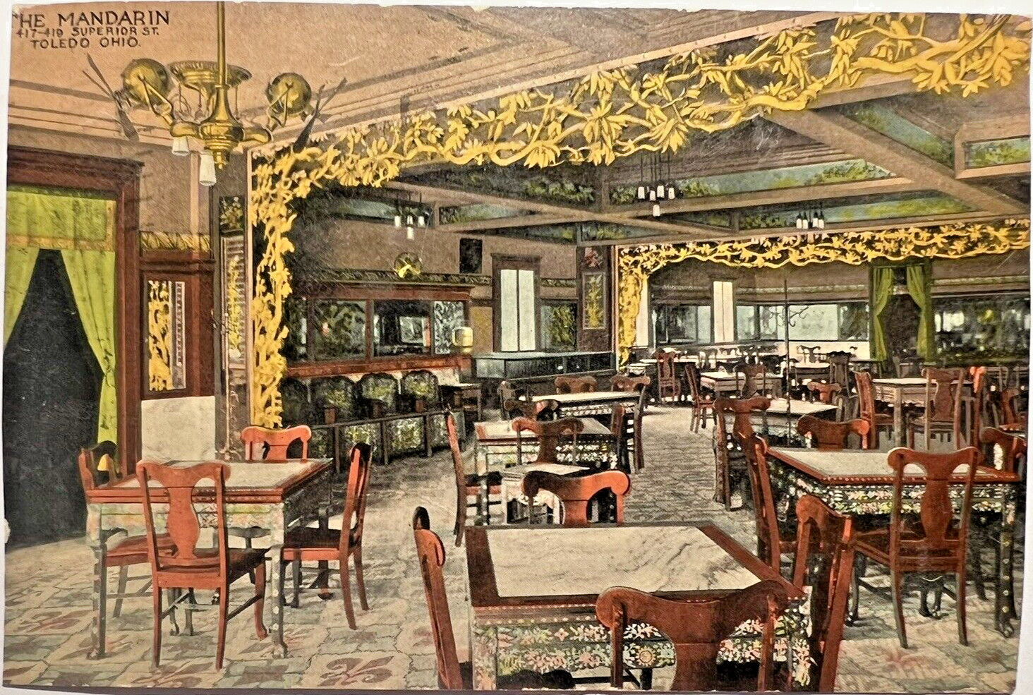 Rare THE MANDARIN CHINESE RESTAURANT INTERIOR Toledo Ohio 1913 Postcard D6