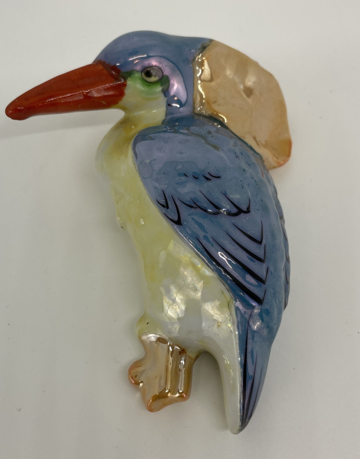 Vtg Ceramic Majolica King Fisher Bird Wall Pocket Planter 5” & Bud Vase Japan