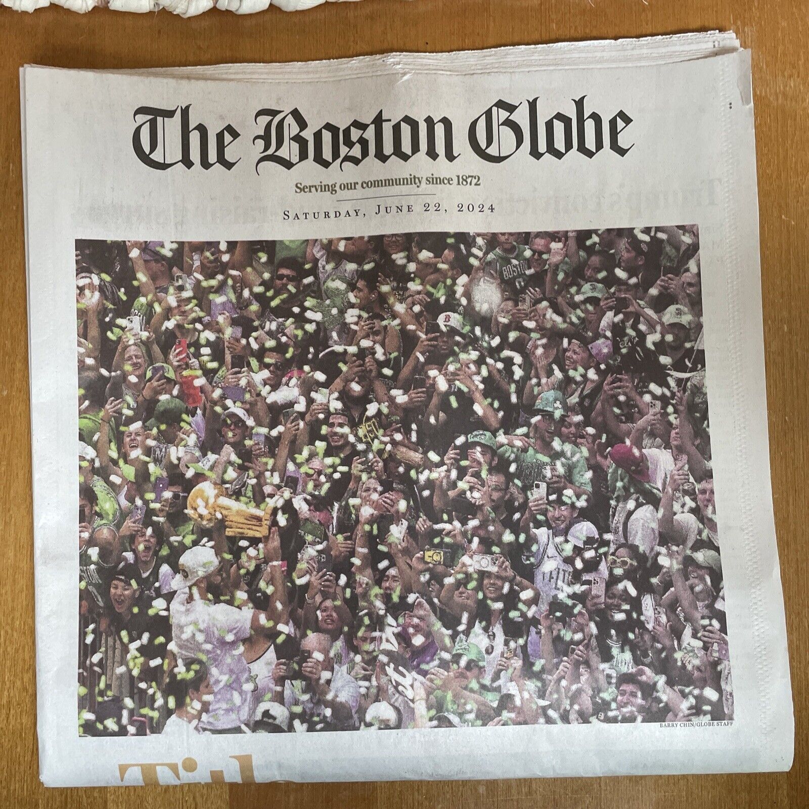 Boston Celtics 2024 NBA CHAMPION Duck Boat PARADE Boston Globe Newspaper 6-22-24