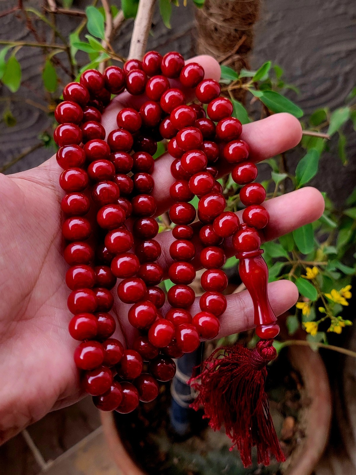 Cherry Red Bakelite Amber Tasbih – 100 Beads – Glossy Phenolic Resin