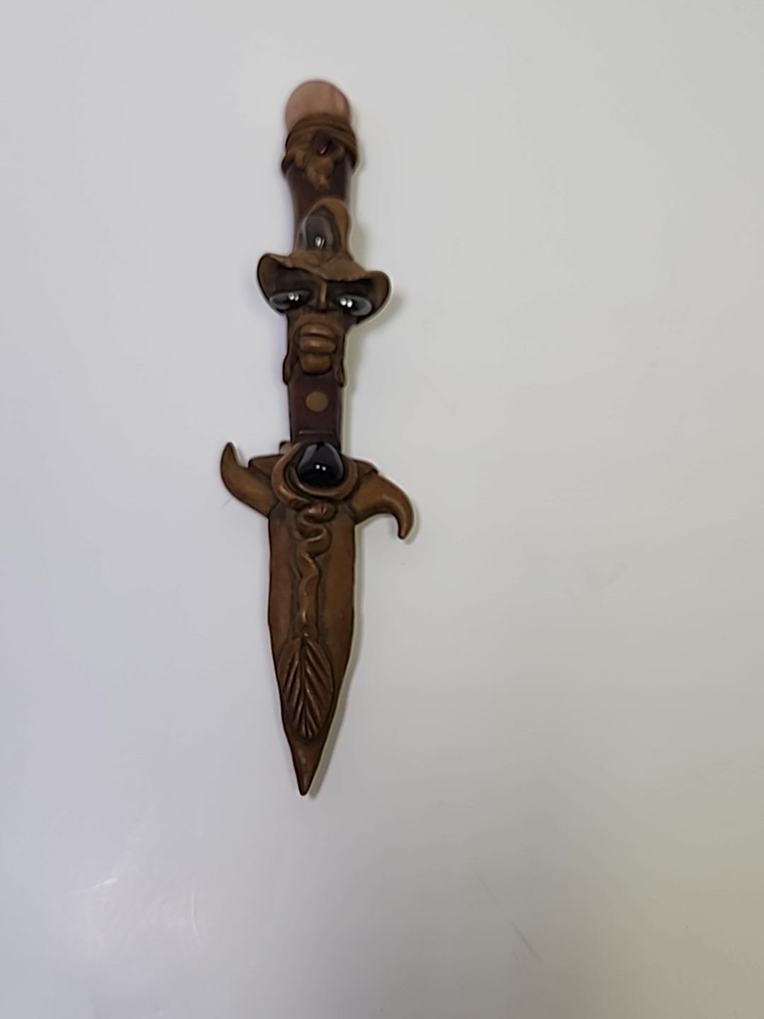 Vintage Tramontina Brazil Knife Folk Art Sculpted Sheath Stone Accents 8 Inch 