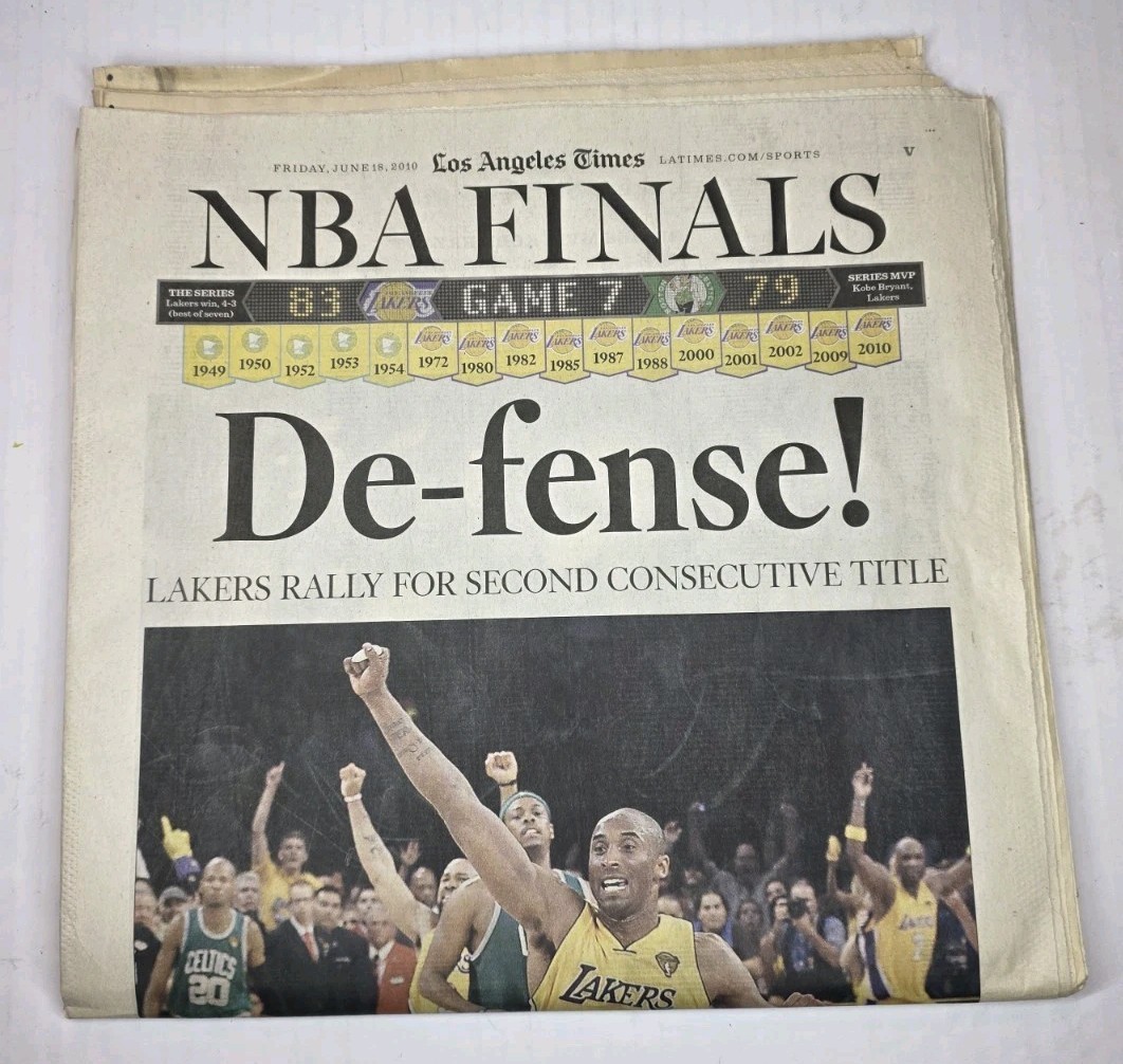 Kobe Bryant Los Angeles Times Newspaper 5th NBA Championship Lakers Celtics
