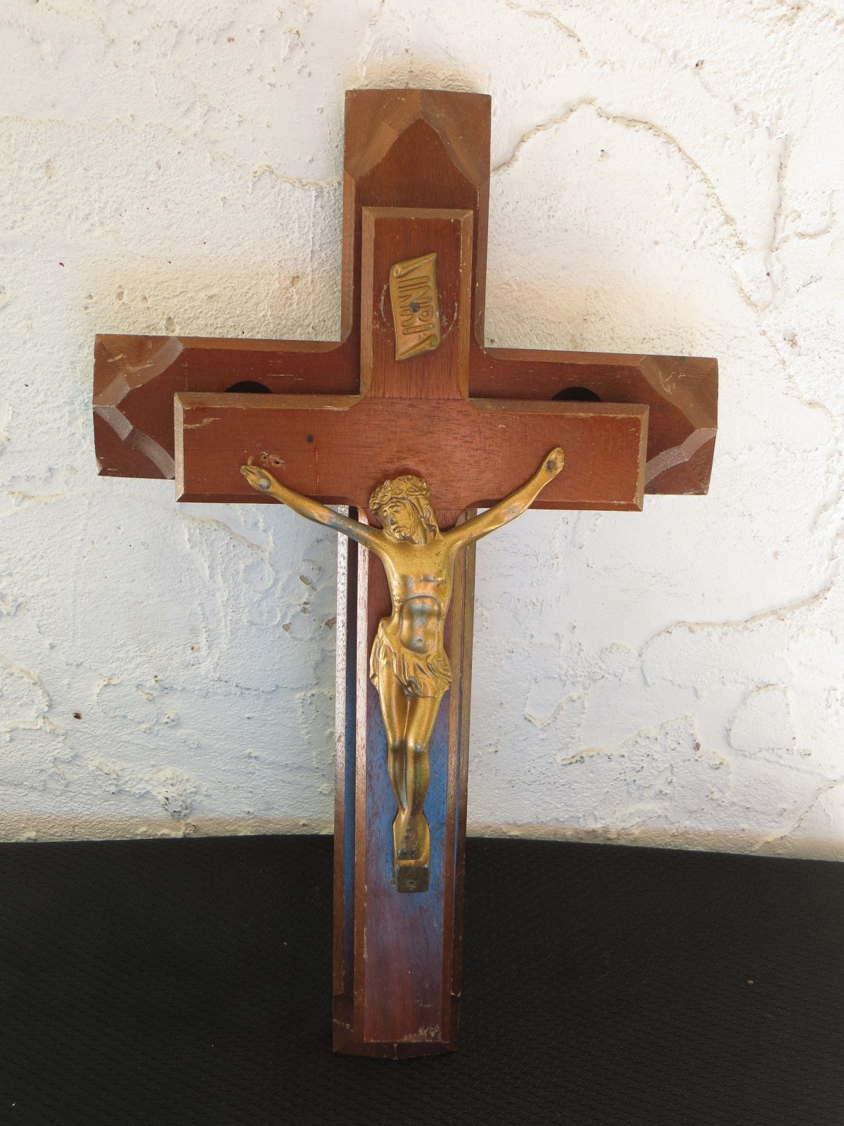 Old Convent Wall Cross Wood Crucifix INRI Gift Estate Find Vintage Unique KD