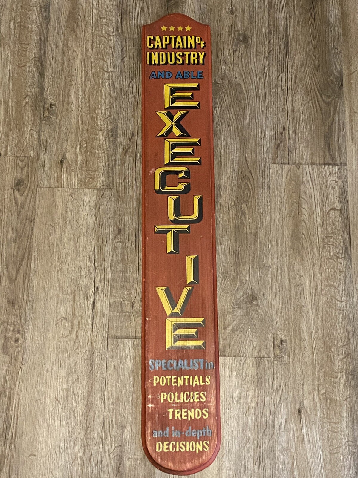 Vintage Wood Sign Captain of Industry Executive Wood 1953 Yorkcraft Inc PA USA