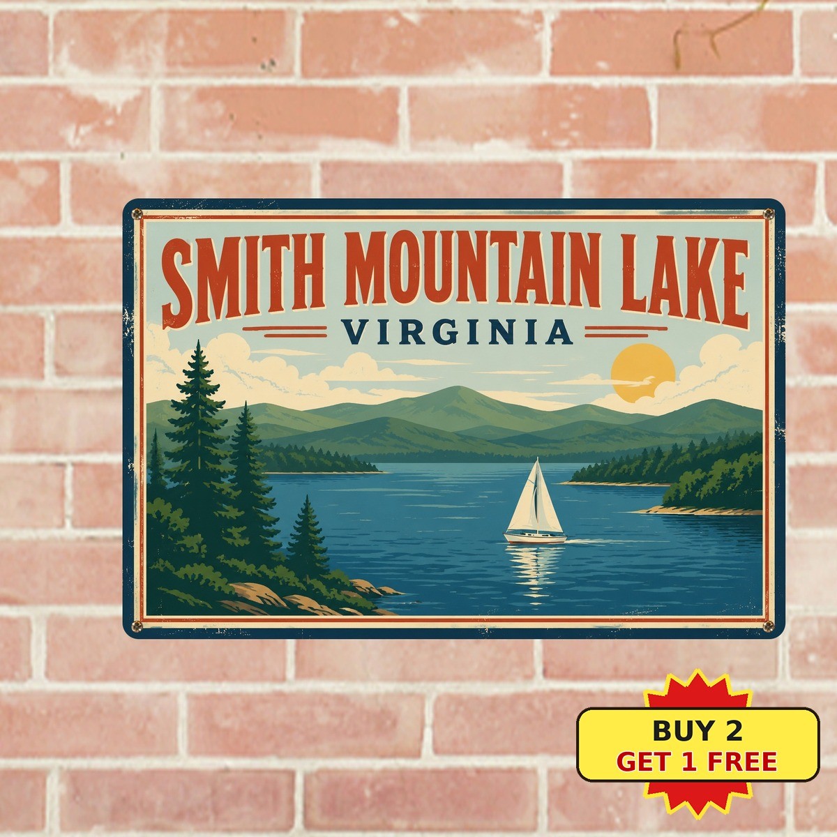 Smith Mountain Lake Virginia Trip Travel Metal Sign Retro Coastal Cabin Decor