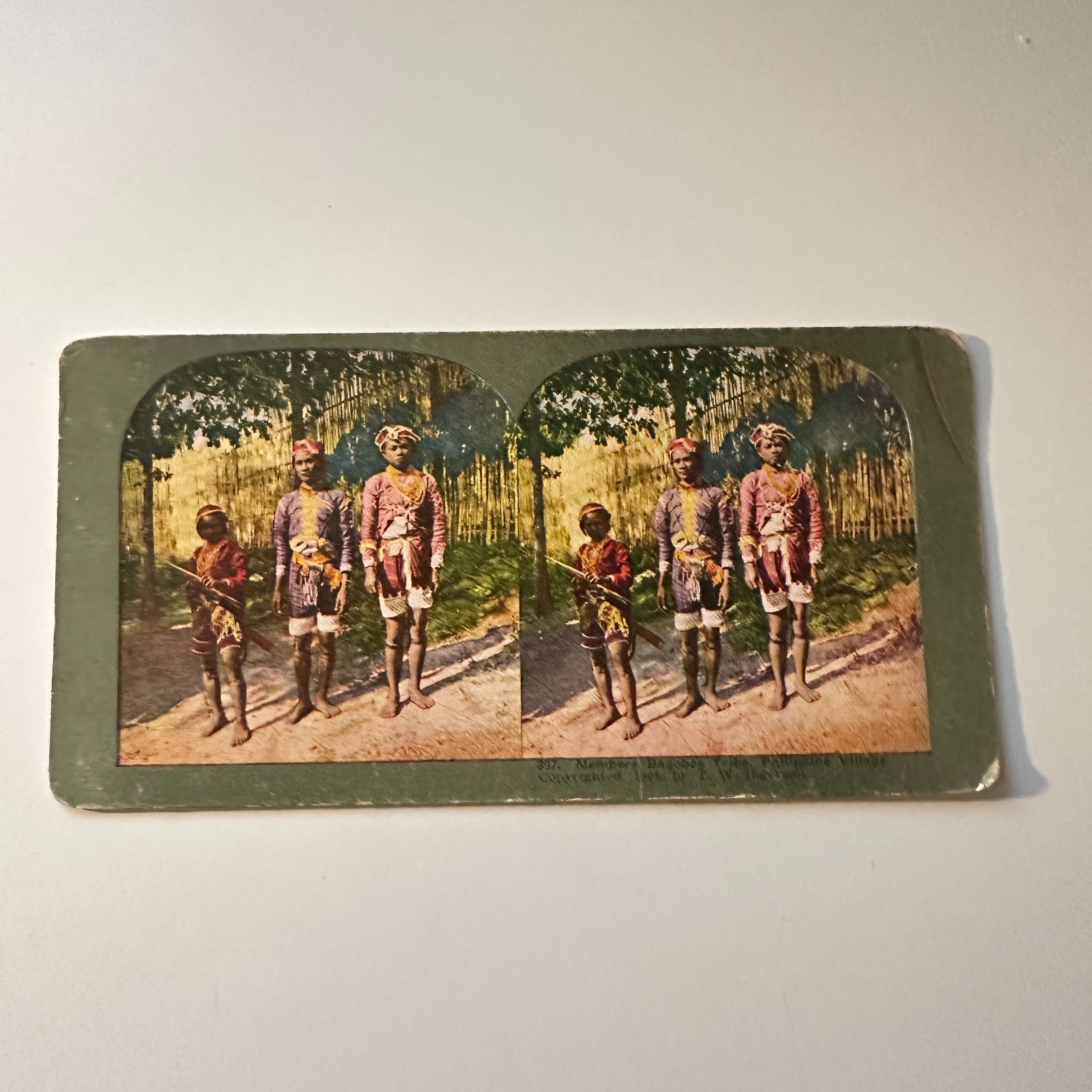 Members Bagobos Tribe Philippine Village Mindanao Antique Stereoview Card 5H6-3