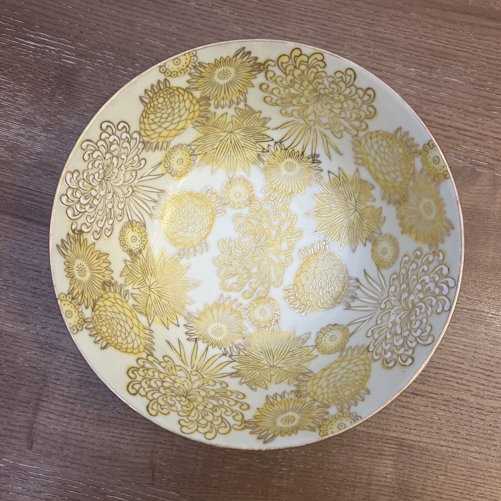 Vintage Bohemian Andrea by Sadek Gold Chrysanthemums Serving Bowl Japan 8” Funky