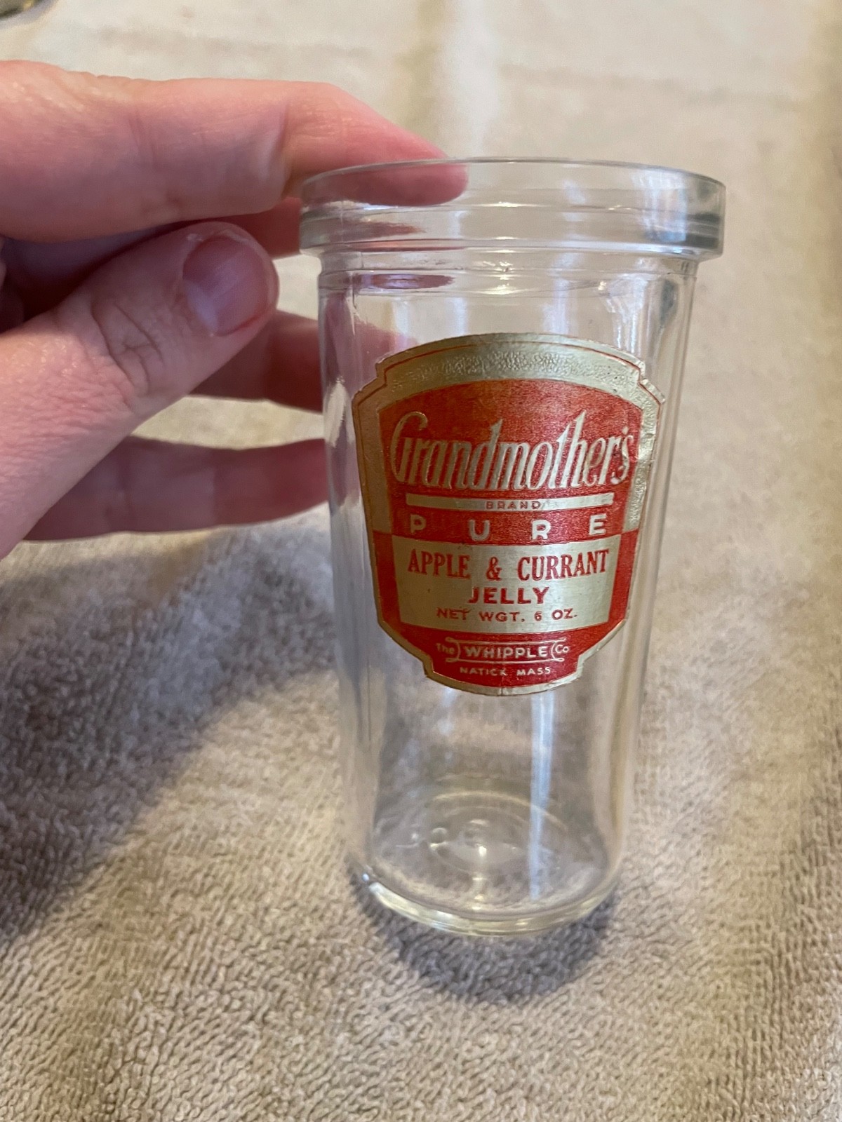 Vintage  Grandmother's Pure Apple and Currant Jelly Weight 6 ounces Label Glass