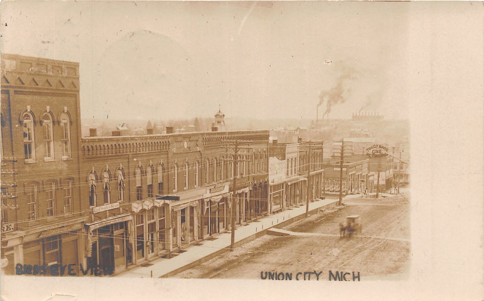 J21/ Union City Michigan RPPC Postcard c1909 Main Street Stores Buggy  82