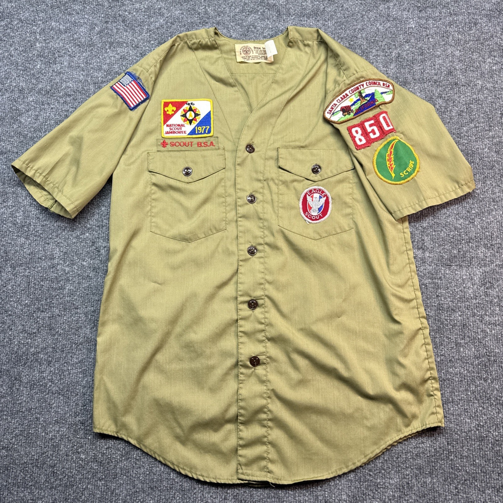 Boy Scouts Of America Shirt Adult Medium Vintage Short Sleeve Button Up 1977