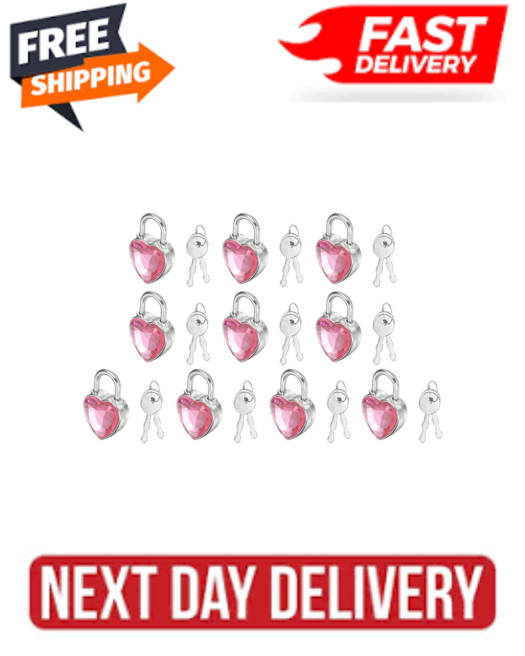 10Pcs Mini Diary Padlock, Small Heart Shaped Lock with 2 Keys Medium Pink